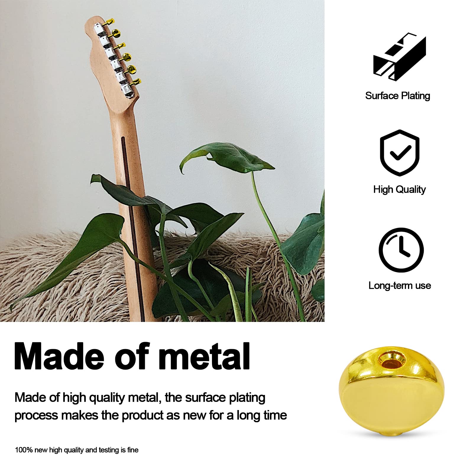 Maxcheer 6Pcs Small Oval Metal Guitar Tuning Pegs Keys Tuners Machine Heads Replacement Buttons Knobs Handle (Gold)