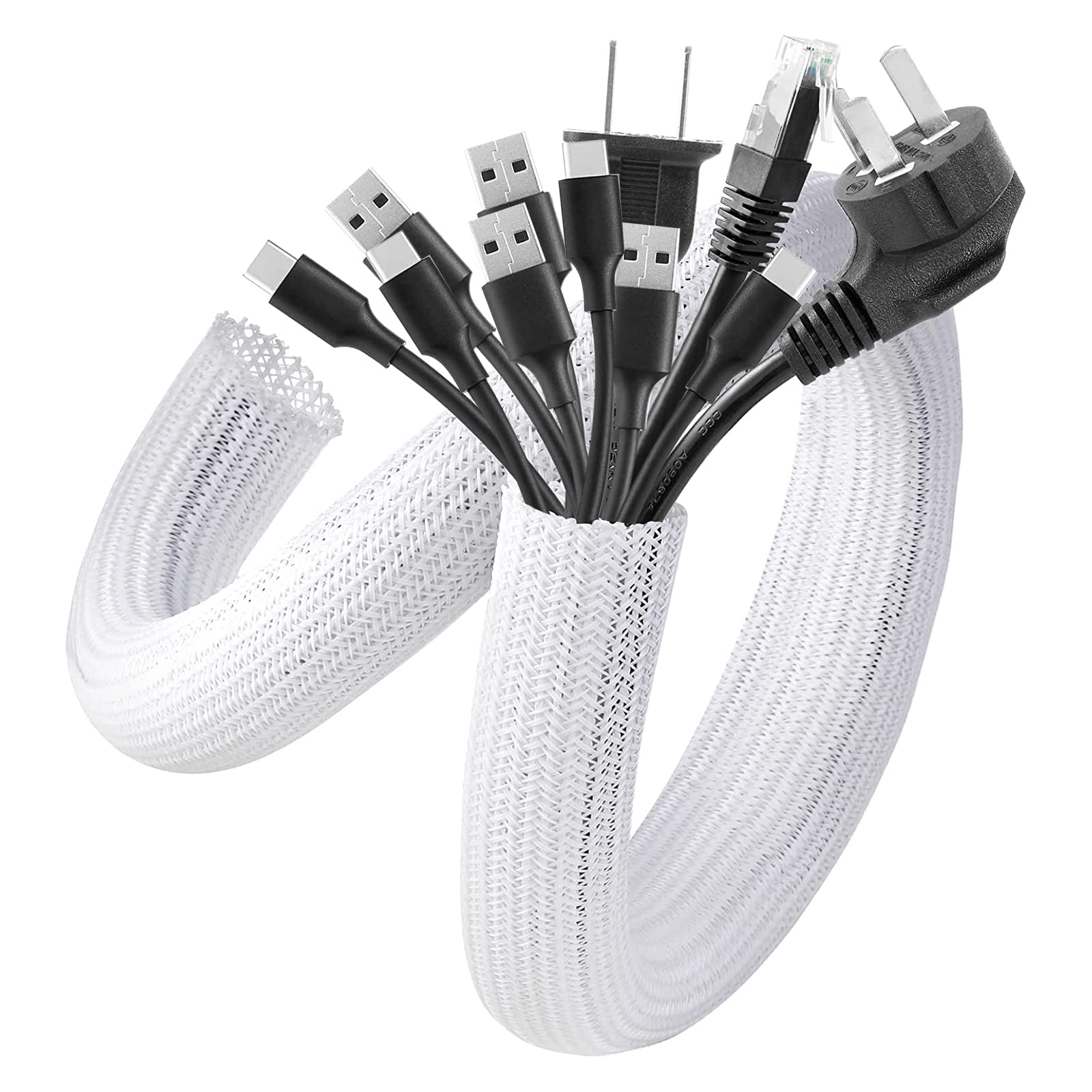 Agptek Cable Management Sleeve Cover, 2Pack 5Ft   1.6 Inch Cord Management Wire Organizer Under Desk, Home Office Computer Wire