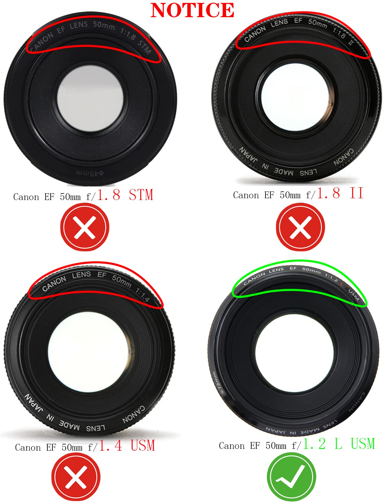 50Mm Lens Cap Cover For Canon Ef 50Mm F/1.2L (Not 1.8) Usm,Huipuxiang 72Mm Lens Cap Filter Thread [2 Pack]