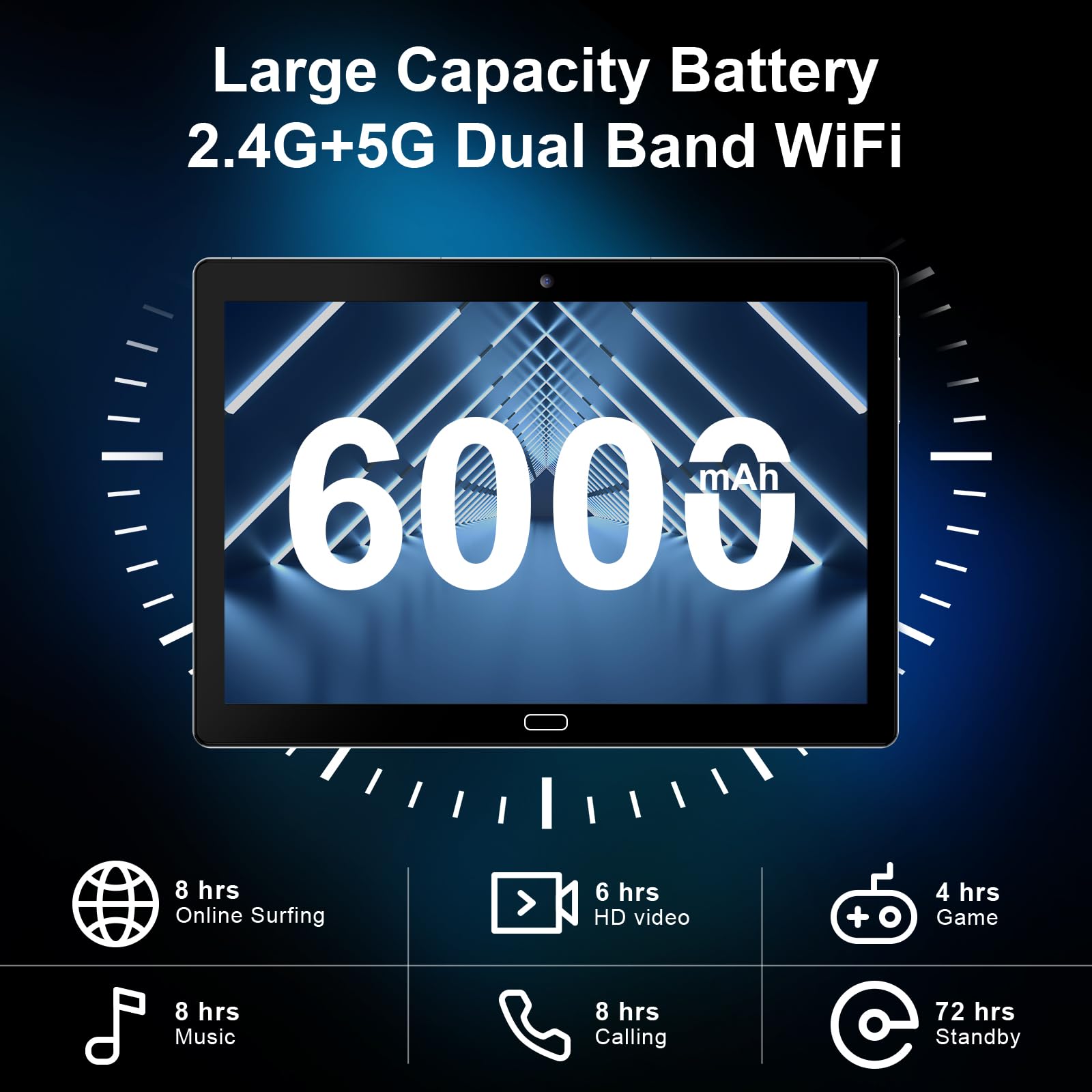 Tablets 10.1 Inch Android 12 Tablet, 8+64Gb+1Tb, Dual Camera, Ips Fhd Display, 2.4G/5G Dual Band Wifi, Bluetooth, 6000Mah Batter