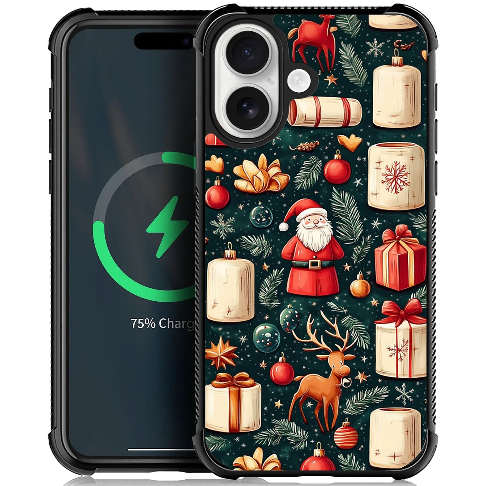 XUANWENPA for iPhone 16 Plus Case,The Black Shell Design is Bright,Anti Drop and Dust-Proof,Christmas Abstract Gift Box and Old 