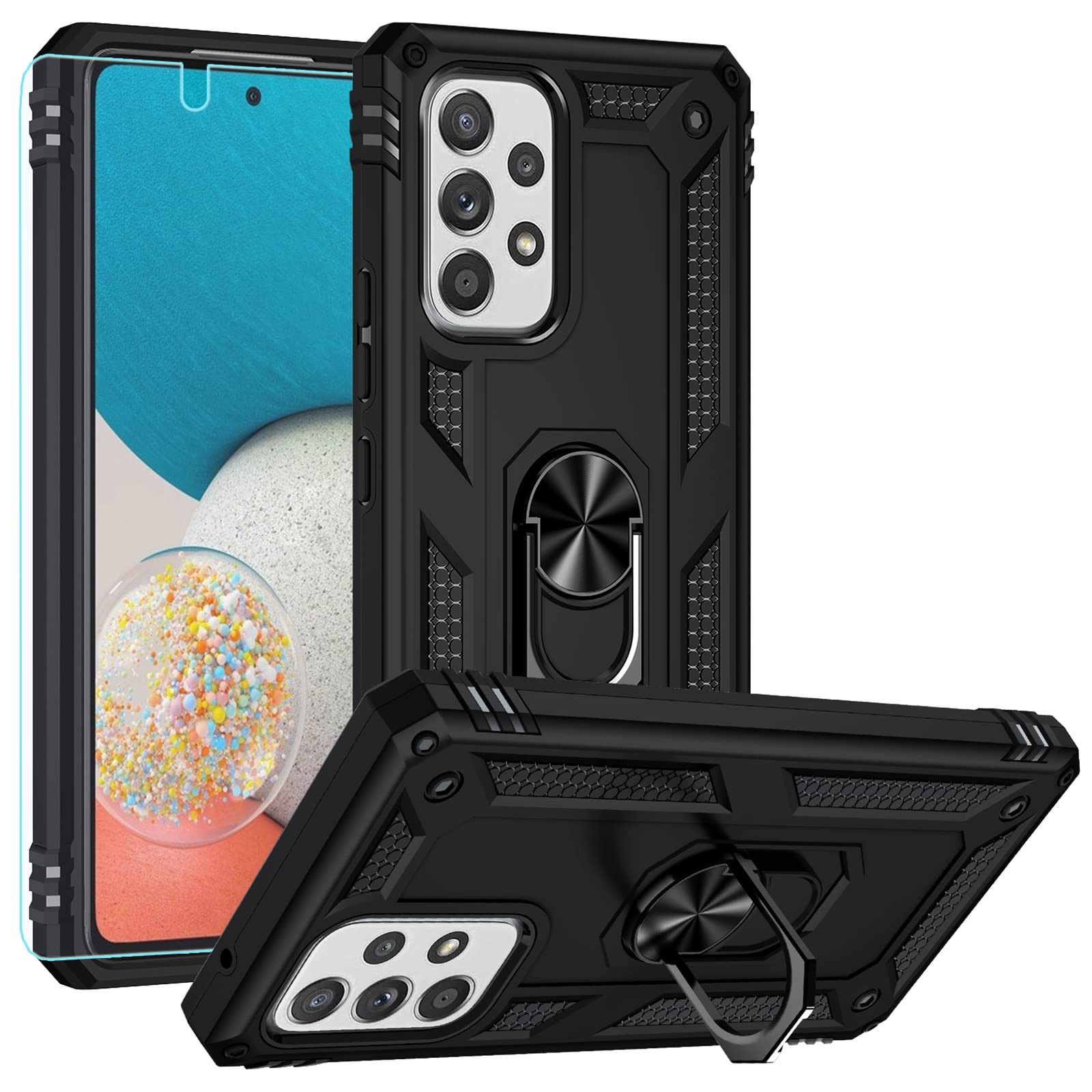 Pushimei Samsung A53 5G Case, Galaxy A53 5G Case With Screen Protector, [Military Grade 16Ft. Drop Tested] Magnetic Ring Holder