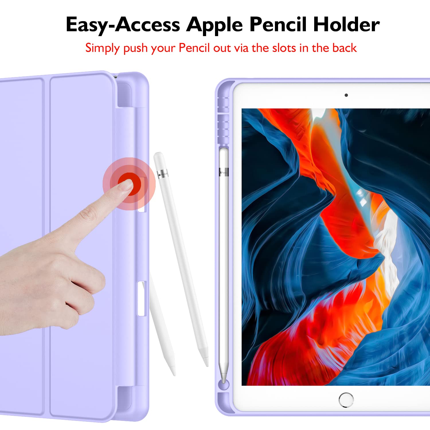 Imieet Ipad 9Th Generation Case 2021/Ipad 8Th Generation Case 2020 10.2 Inch With Pencil Holder, Ipad 7Th Gen 2019 Case With Soft Baby Skin Silicone Back, Auto Wake/Sleep Cover(Light Purple)