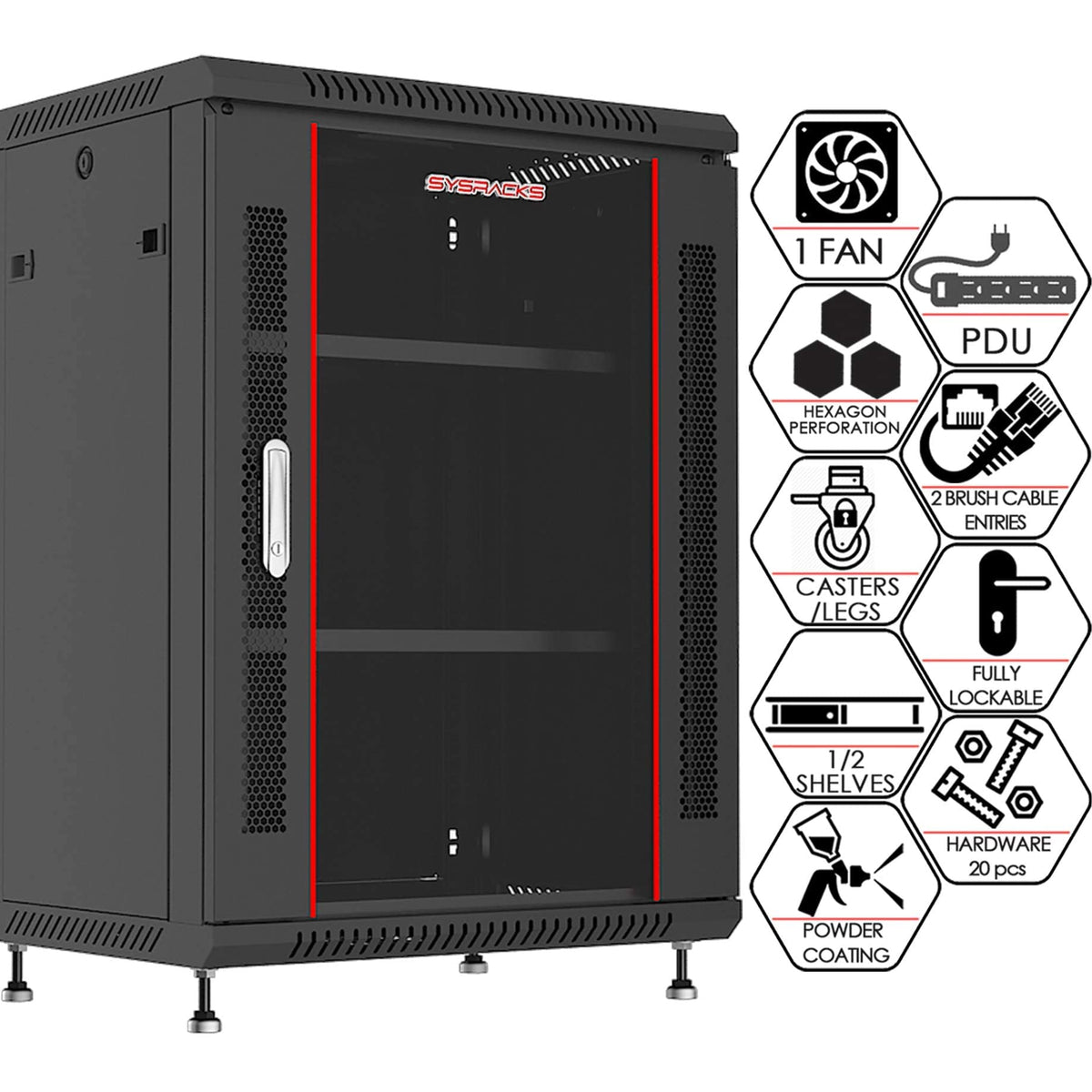 Sysracks 15U Wall Mount Server Rack - Locking IT Cabinet, 19