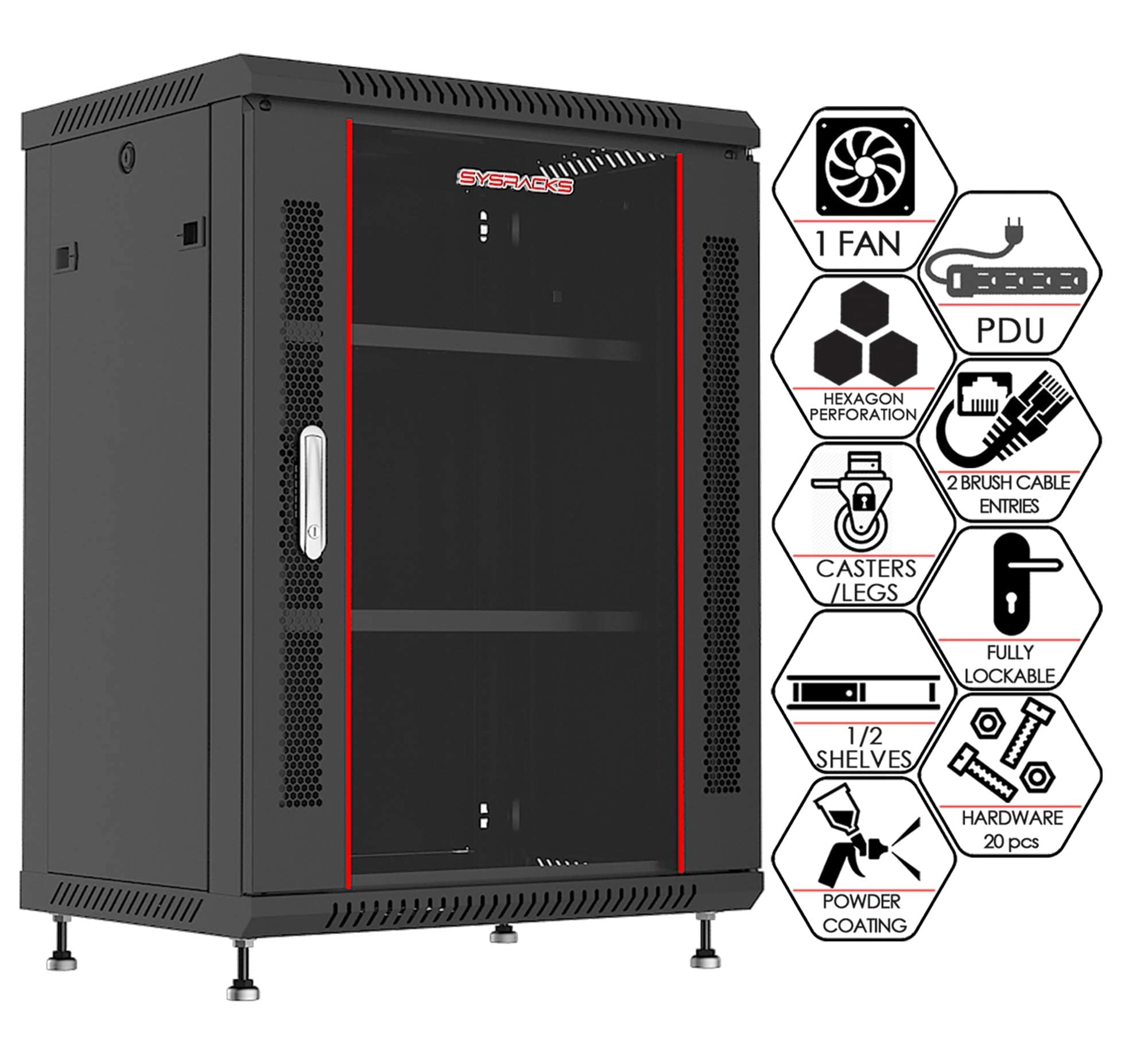 Server Rack   Wall Mount Networking Cabinet   Locking It Cabinet   19 Inch Enclosure Av Audio Video Rack Lockable Cabinet Network Rack With Powerbar   Shelf   Fan (15U (24' W X18 D X30 H))