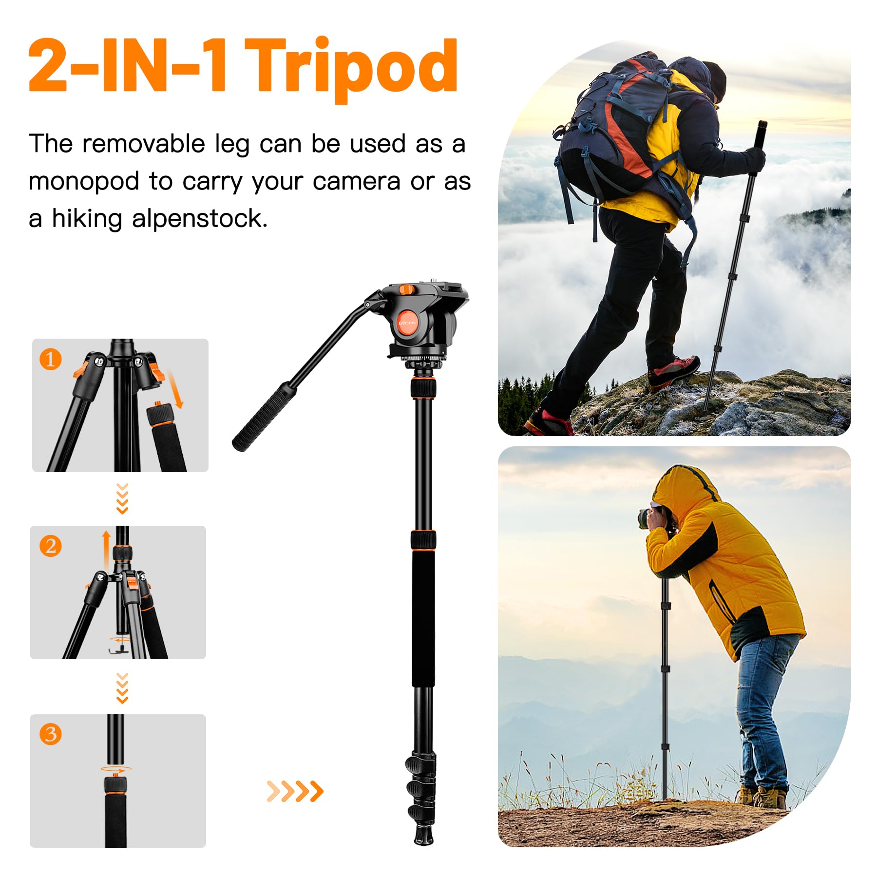 Tripod For Camera Fluid Head, Heavy Duty Camera Tripod Stand 72', Professional Video Tripod For Camera, Compatible With Canon Nikon Dslr Camcorders Binoculars Spotting Scope Telescope