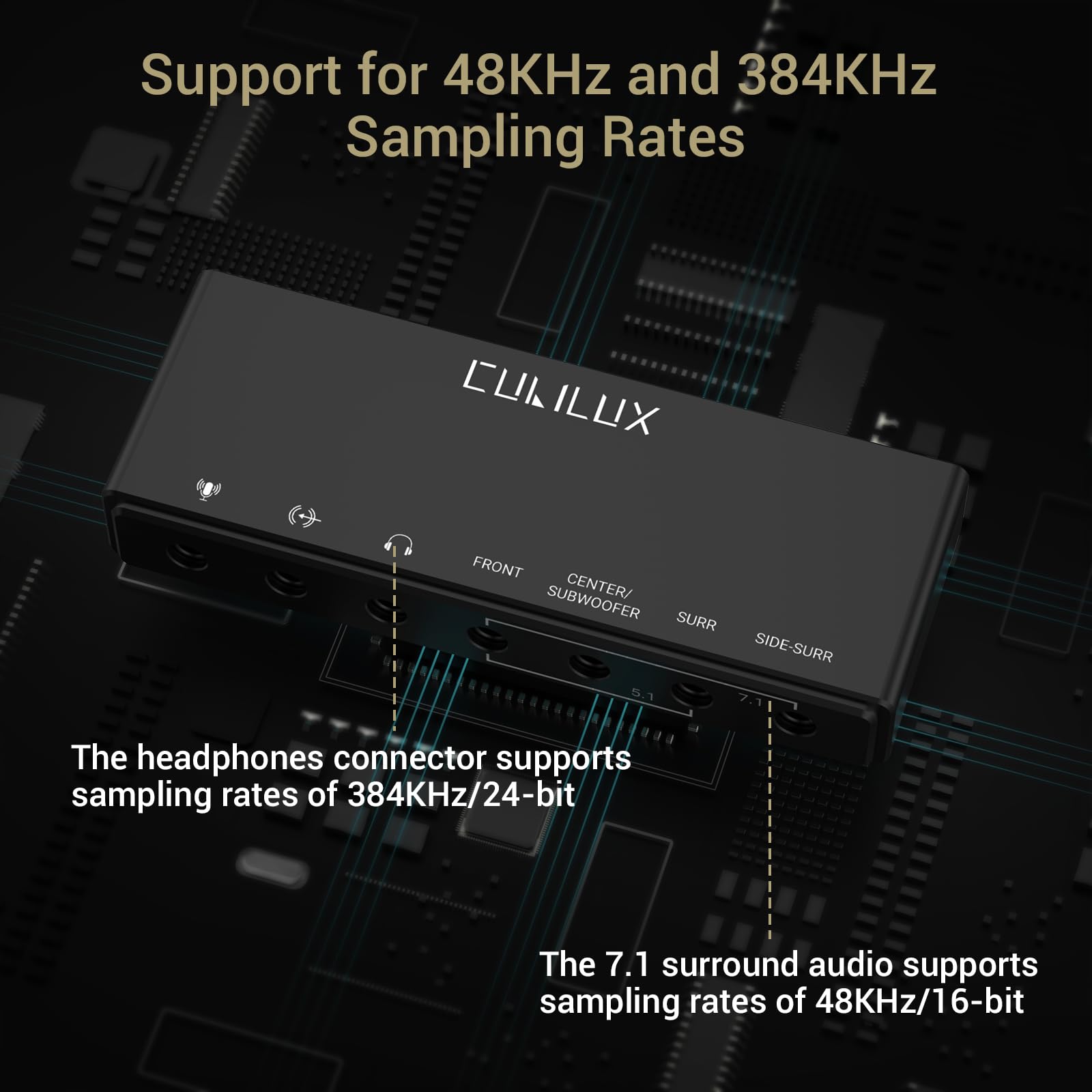 Cubilux 7.1 Usb Surround Sound Card  48Khz 384Khz Sample Rate For Headphones, Full Aluminum Alloy Usb A External Sound Card For