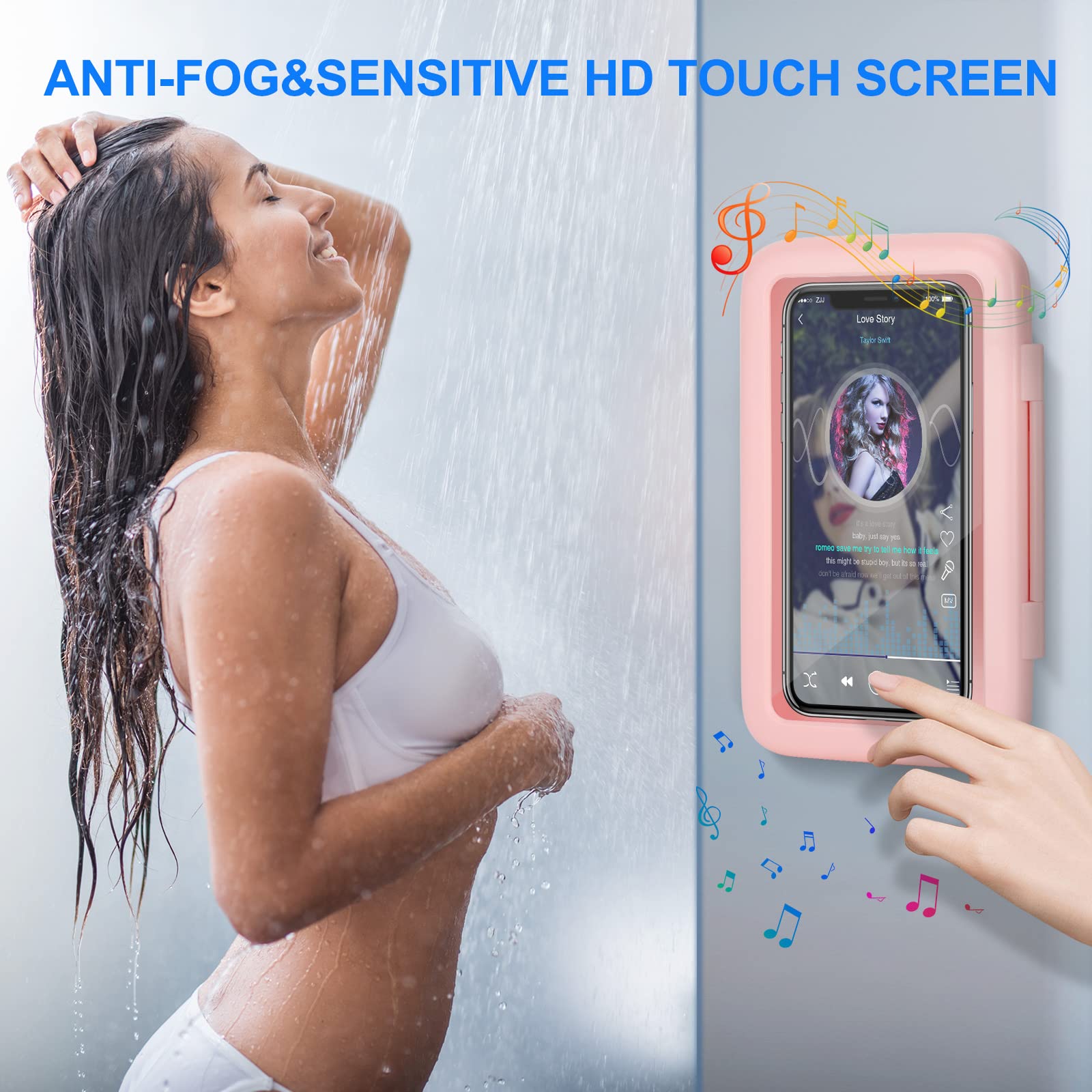 Kunsluck Shower Phone Holder Waterproof, 480 Rotation Shower Phone Mount, Anti-Fog Hd Sensitive Touch Screen Phone Holder For Sh