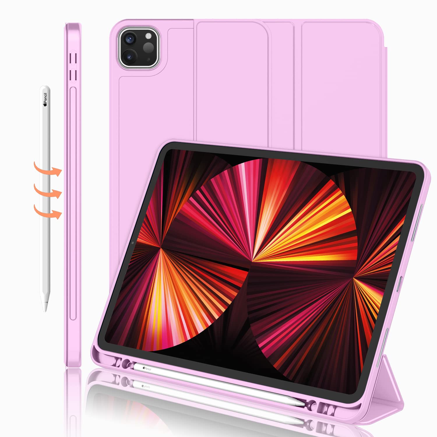 Imieet New Ipad Pro 11 Inch Case 2022(4Th Gen)/ 2021(3Rd Gen) With Pencil Holder [Support Ipad 2Nd Pencil Charging/Pair],Trifold Stand Smart Case With Soft Tpu Back,Auto Wake/Sleep(Pastel Violet)