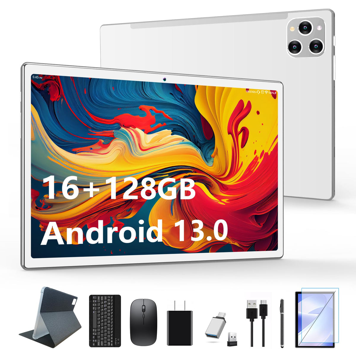 2024 Newest Tablet Android 13 Tablets 10 Inch, Tablet 128Gb Rom+16Gb Ram (8+8 Virtual), 2 In 1 Tablet With Keyboard, Powerful Oc