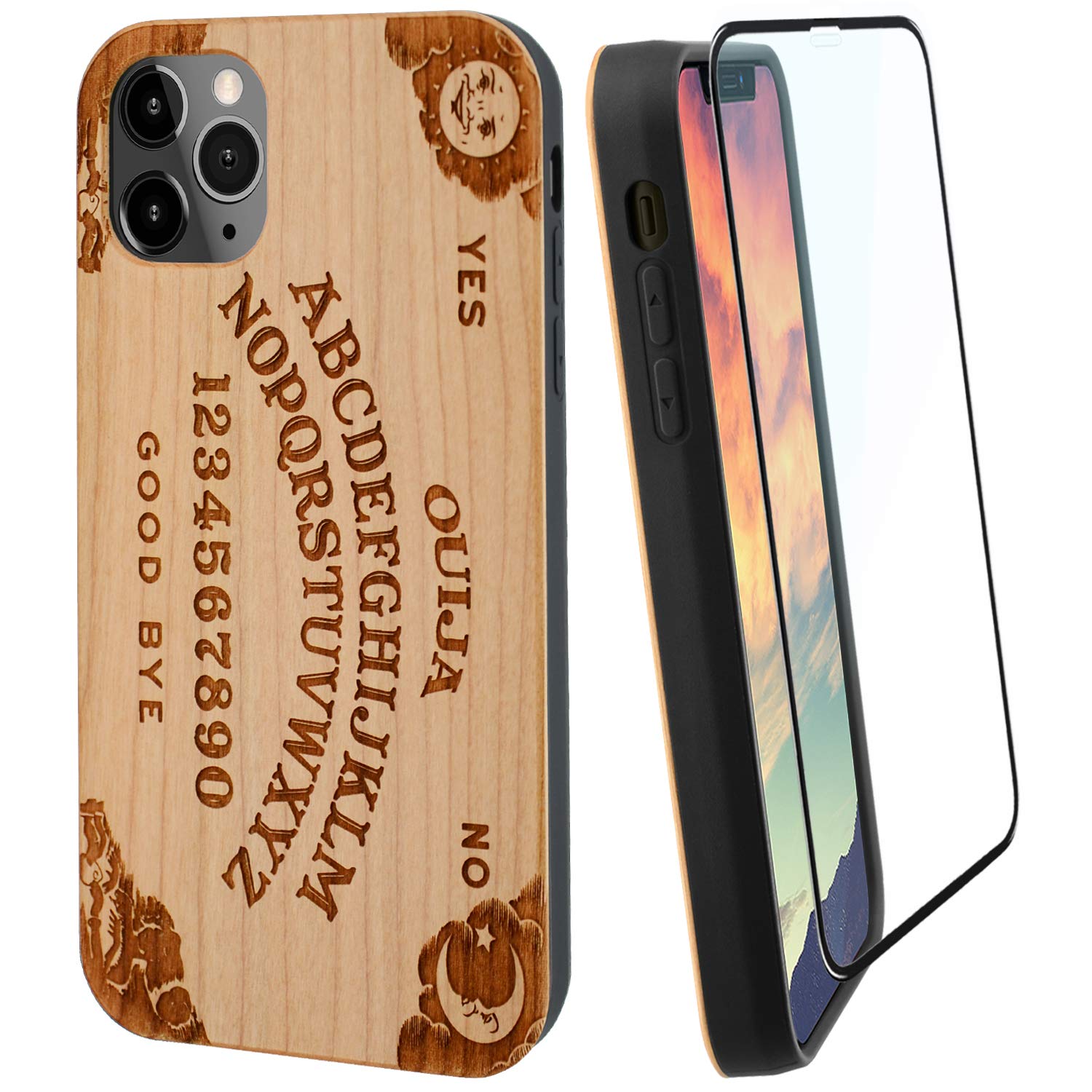 Iproductsus Compatible With Iphone 13 (6.1'') Ouija Board Phone Case And Screen Protector, Cool & Unique Real Cherry Wooden Engr