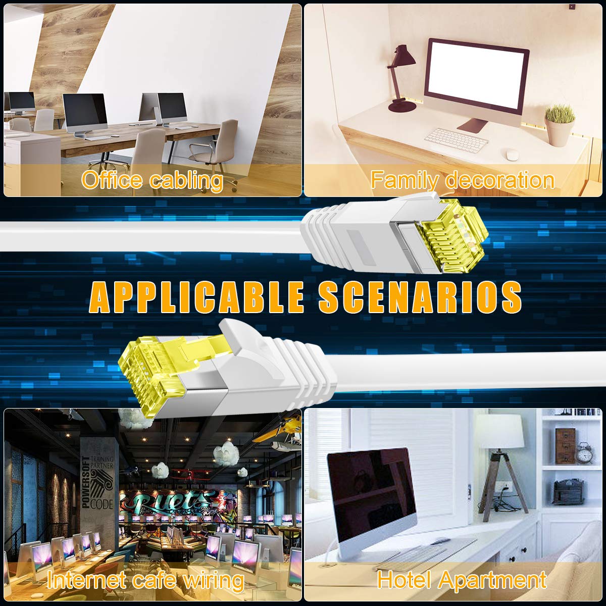 Aoforz Cat 6 Ethernet Cable 100 Ft,High Speed Flat White Cat 6 Internet Network Patch Cord,Long Ethernet Cable With Snagless Rj4