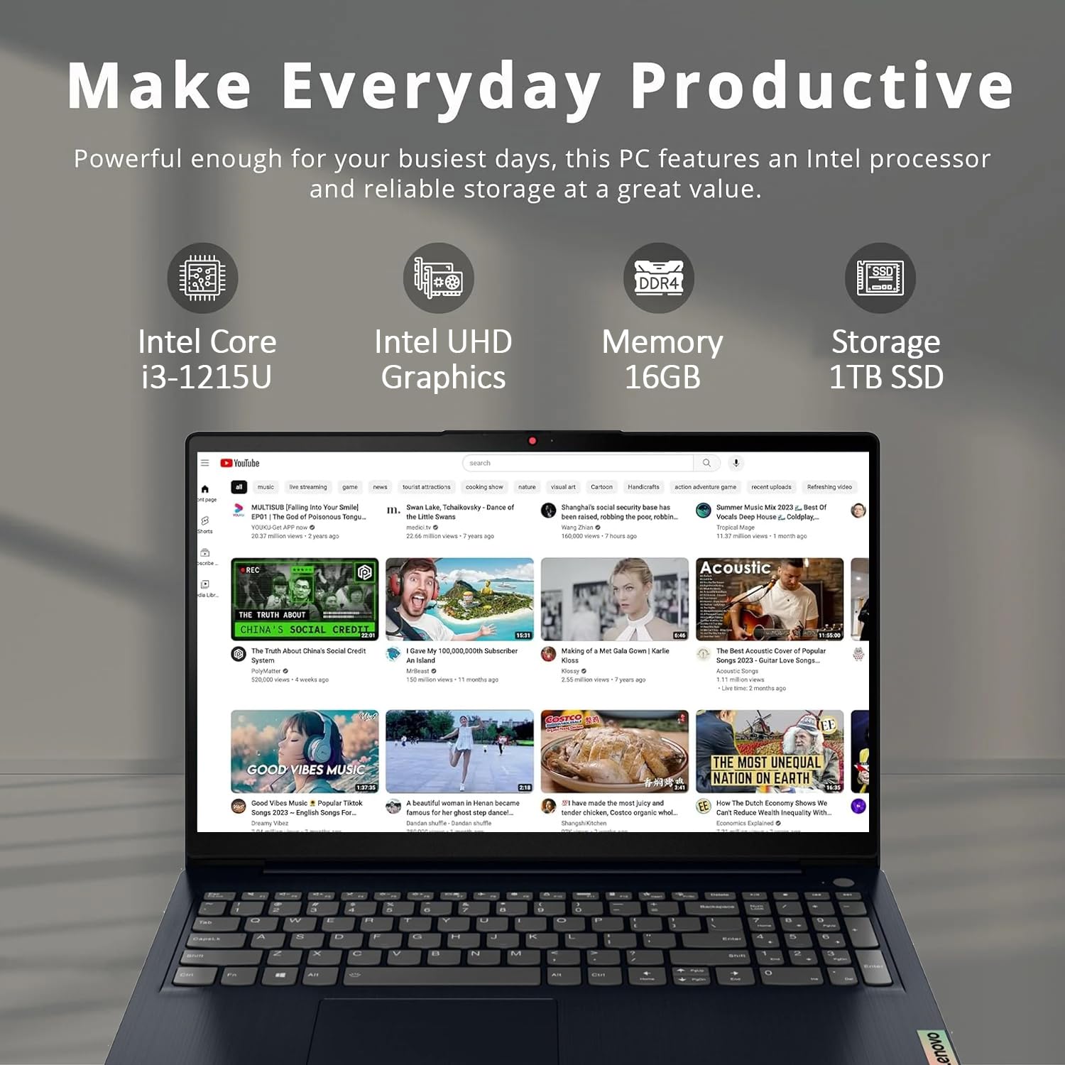 Lenovo Ideapad 1 15.6'' Fhd Laptop, 12Th Gen Intel Core I3 1215U 6 Core Processor, 16Gb Ddr4 Memory, 1Tb Pcie Ssd, Sd Card Reade