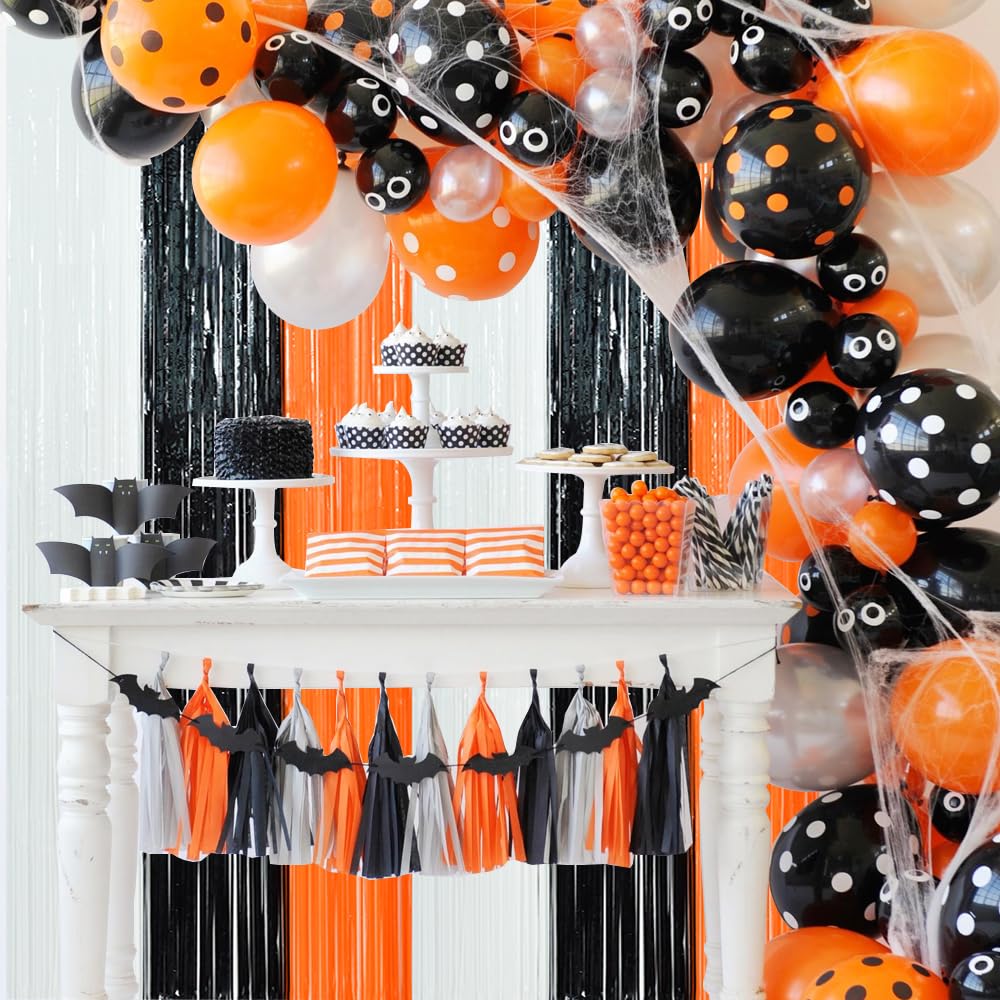 3 Pack Tinsel Curtain Party Streamers Backdrop Halloween, Door Streamers Fringe Foil Curtain Backdrop Curtain For Halloween Part