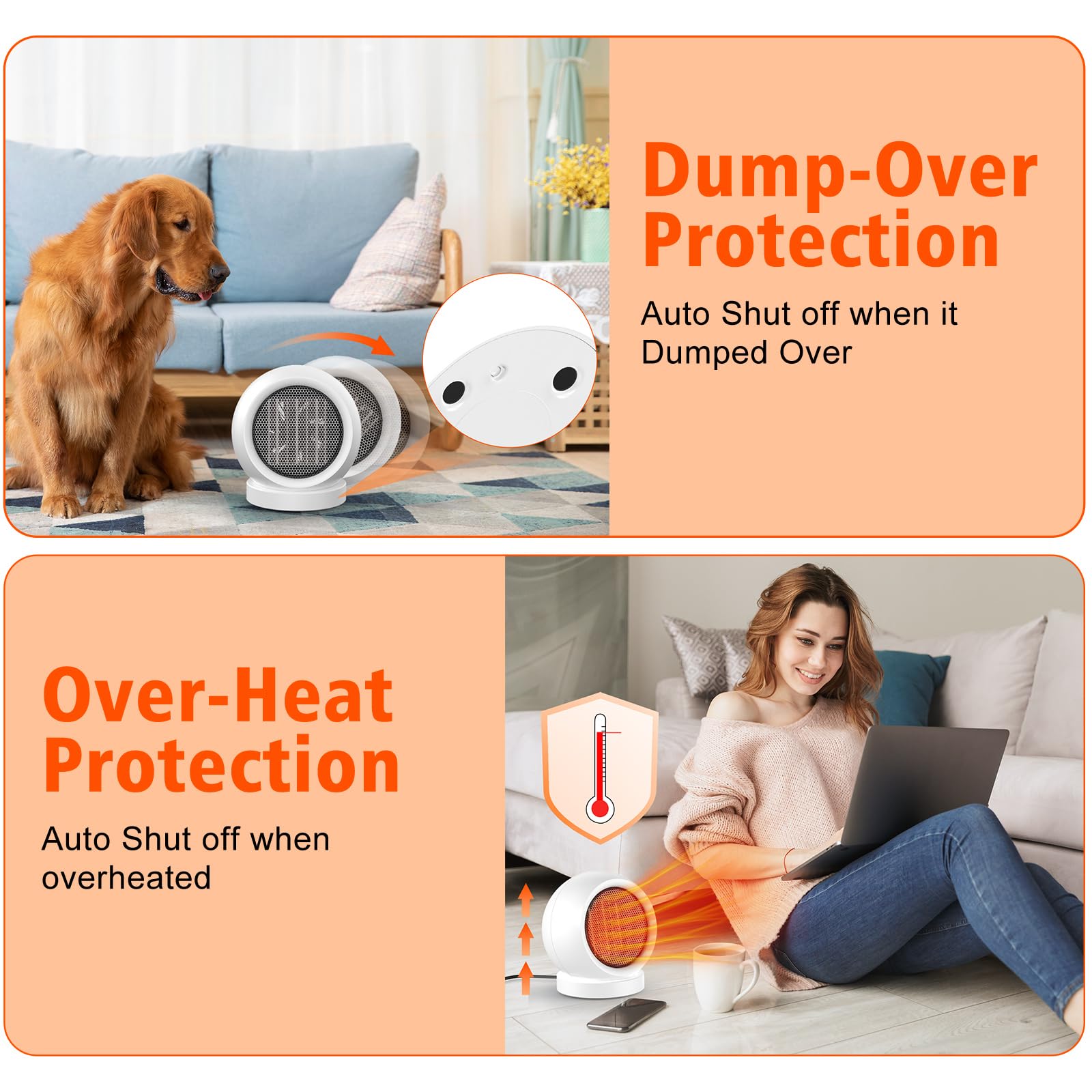 Coolfor Space Heater,600W Energy Efficient Desk Heater For Indoor Use,Ptc Ceramic Fast Heating Electric Desktop Heater For Home