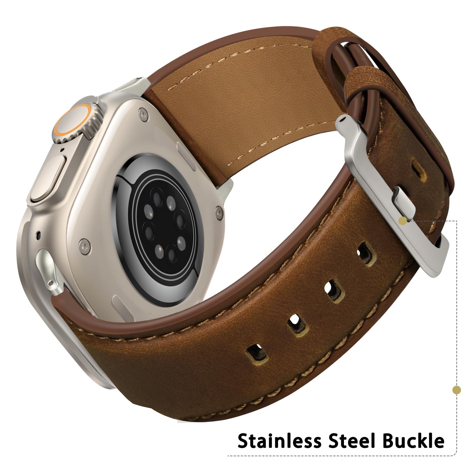 Loirnbr Compatible With Apple Watch Ultra 2/Ultra Band 49Mm 45Mm 44Mm 42Mm, Men Women Genuine Leather Band Strap For Iwatch Band