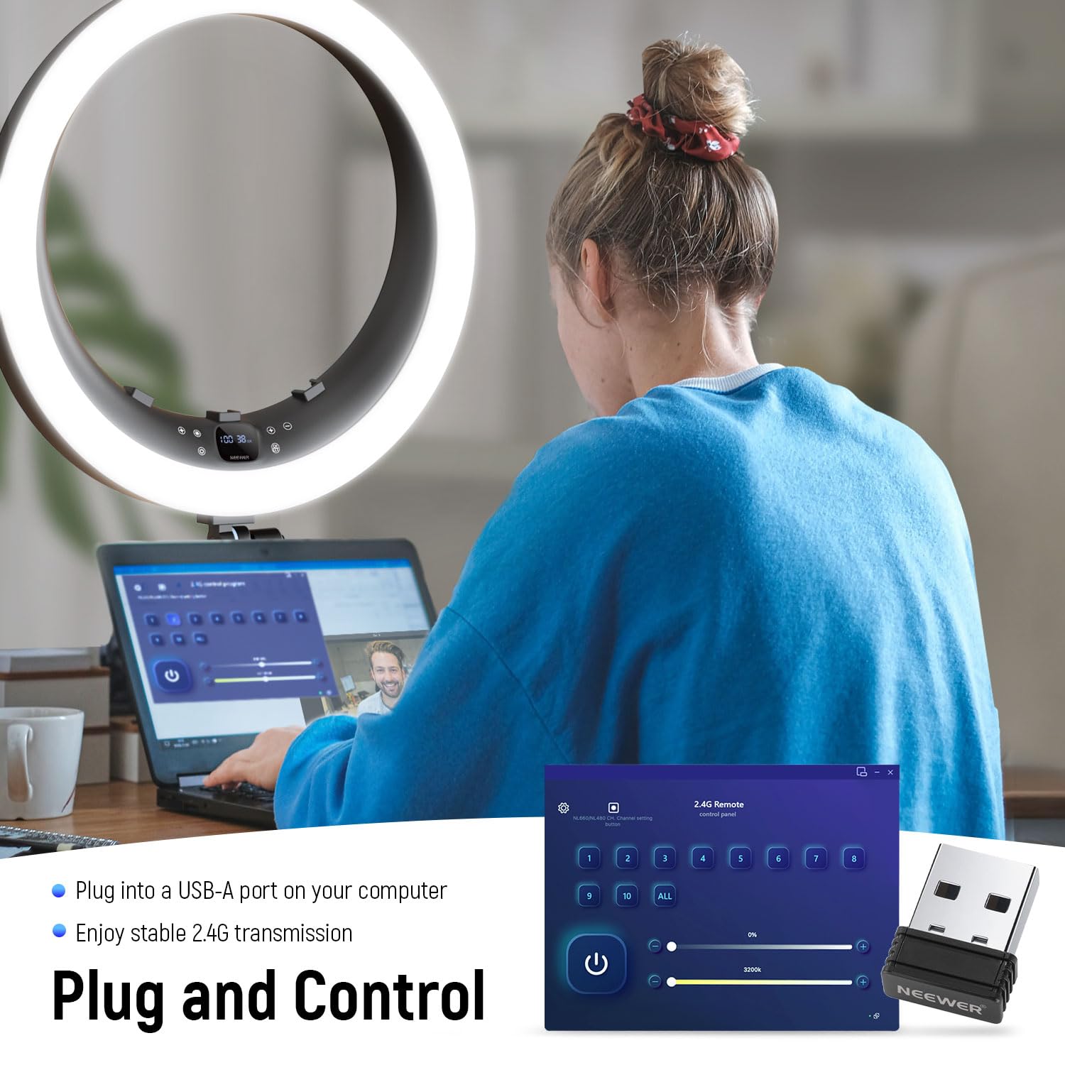 Neewer 19 Inch 2.4G Ring Light With Stand, 3 Phone Holders, 2.4G Usb Transmitter For Mac/Pc Remote Control, Touch Panel, Smooth