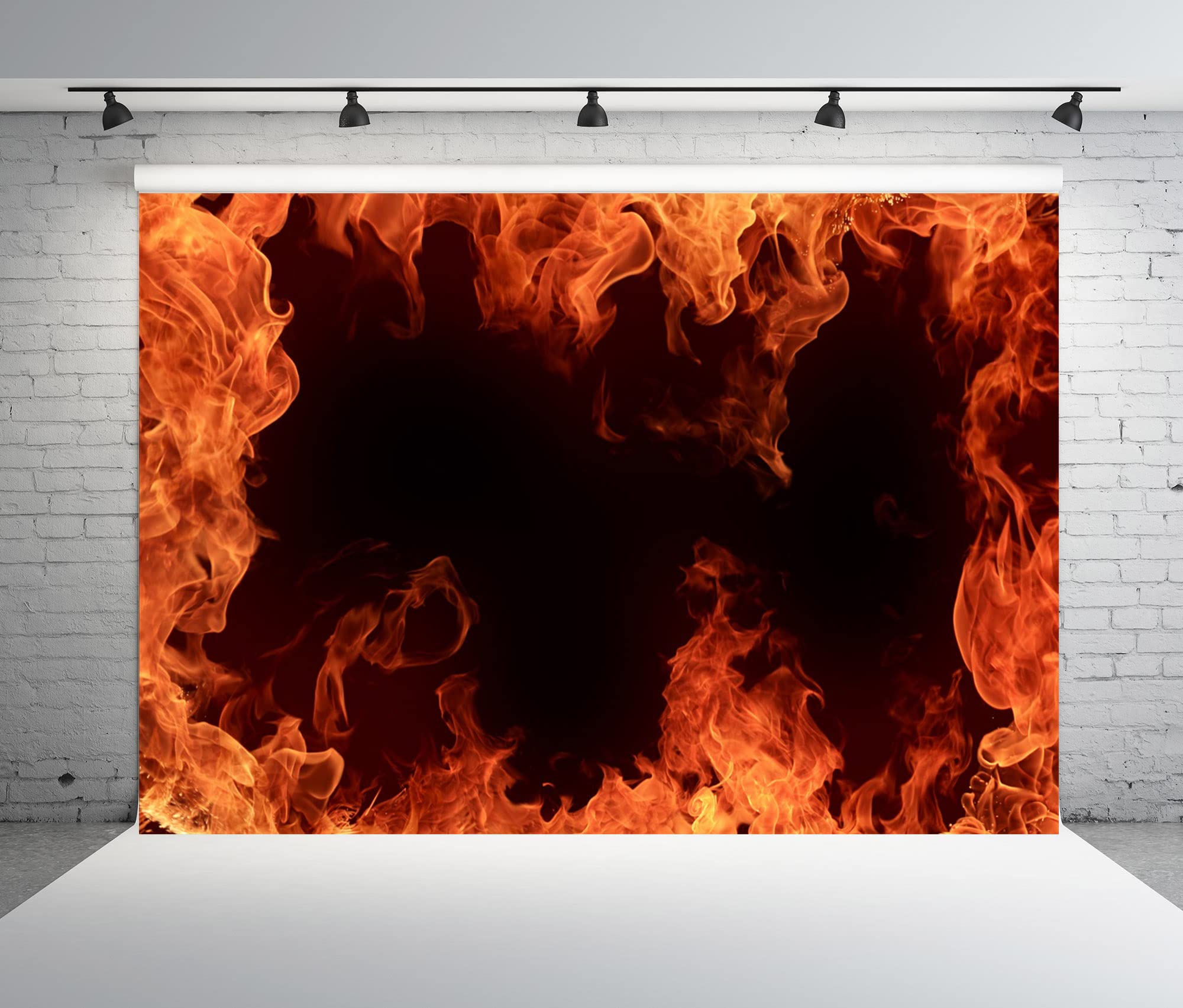 Beleco 5X3Ft Fabric Fire Backdrop For Party Photoshoot Roaring Flame Backdrop Poster Black Background For Bonfire Party School A