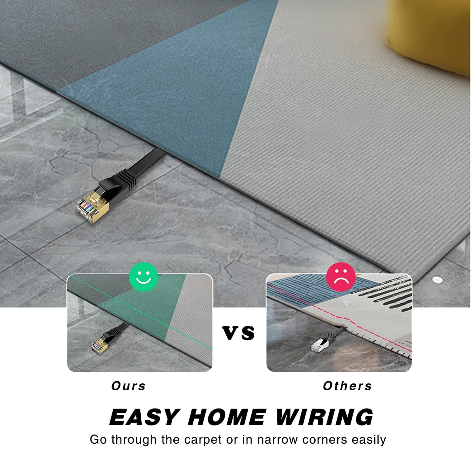 Lekvkm Cat 6 Ethernet Cable 30 Ft High Speed Rj45 Internet Cable For Outdoor & Indoor Support Cat6 Network Solid Slim Blac Flat