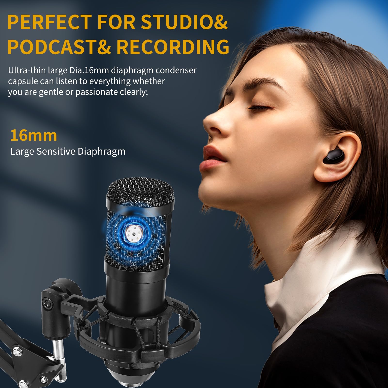 Amoox Condenser Microphone,Professional Usb Microphone Plug & Play Pc Computer Microphone Condenser Cardioid Mic Kit With Adjust