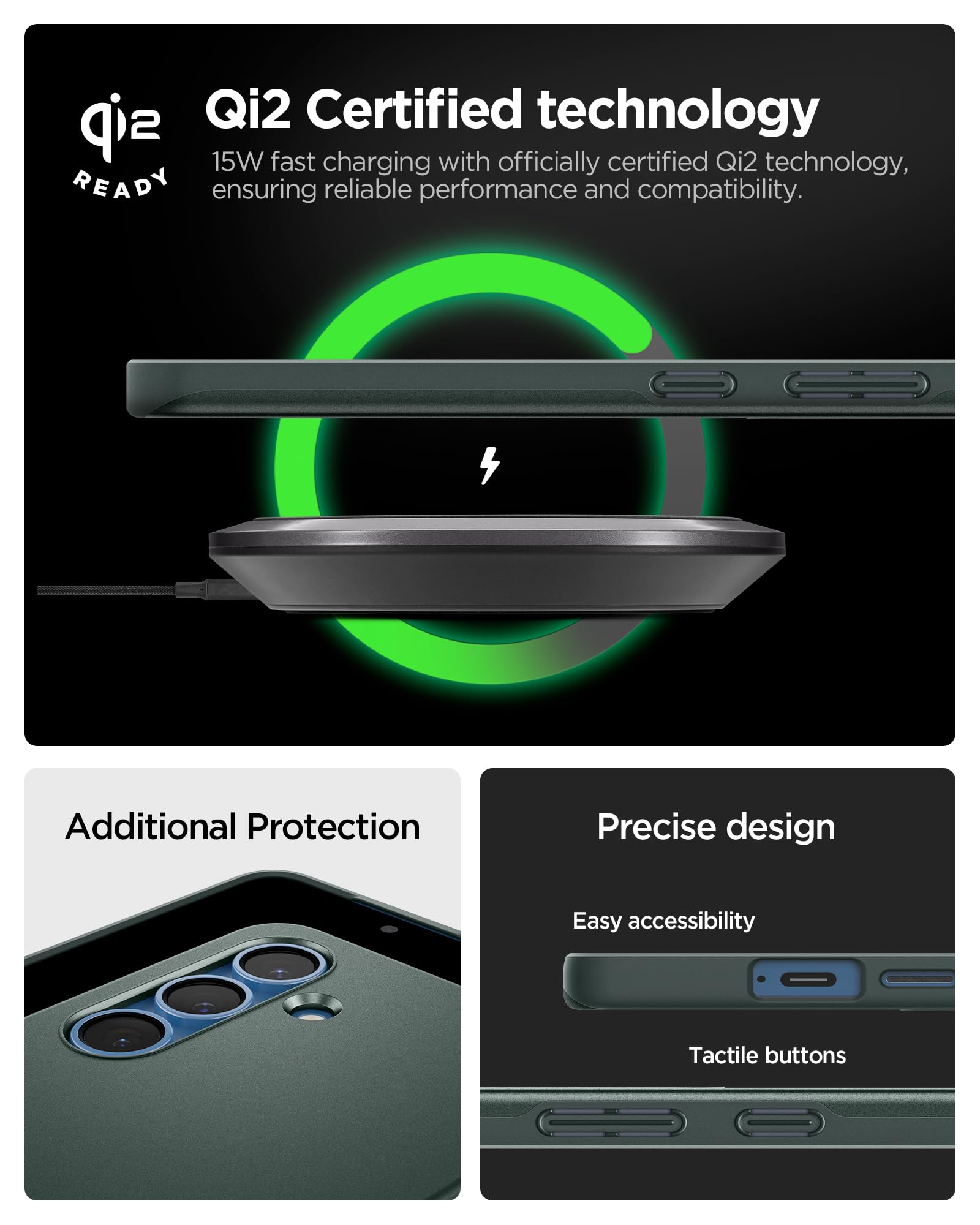 Spigen Thin Fit Magfit Designed For Galaxy S25 Case [Qi2 Certified/Magnet For Galaxy] (2025) - Abyss Green