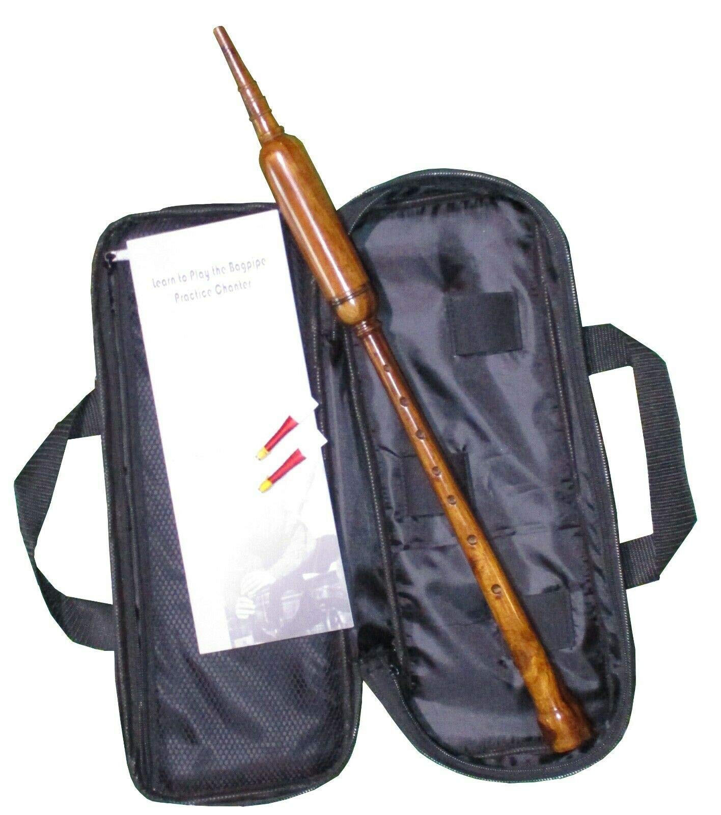 Aar Long Bagpipe Practice Chanter Length 21'' Natural Color Rosewood Scottish Highland Reeds, Bag & Book