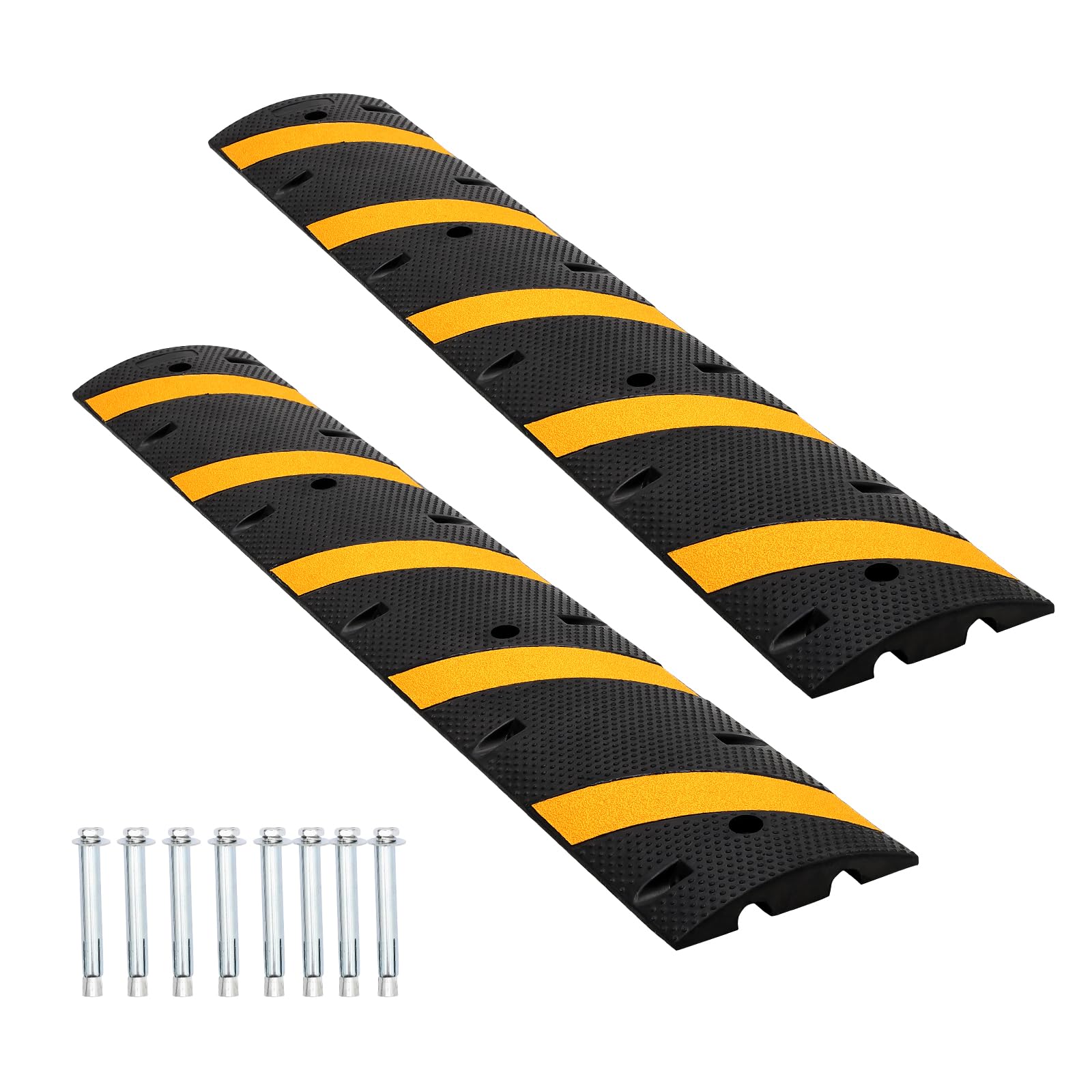 2-Pack 6FT Heavy Duty Speed Bumps - 25,000Lb Capacity Recycled Rubber Traffic Calming Humps for Parking Lots, Driveways & Garage