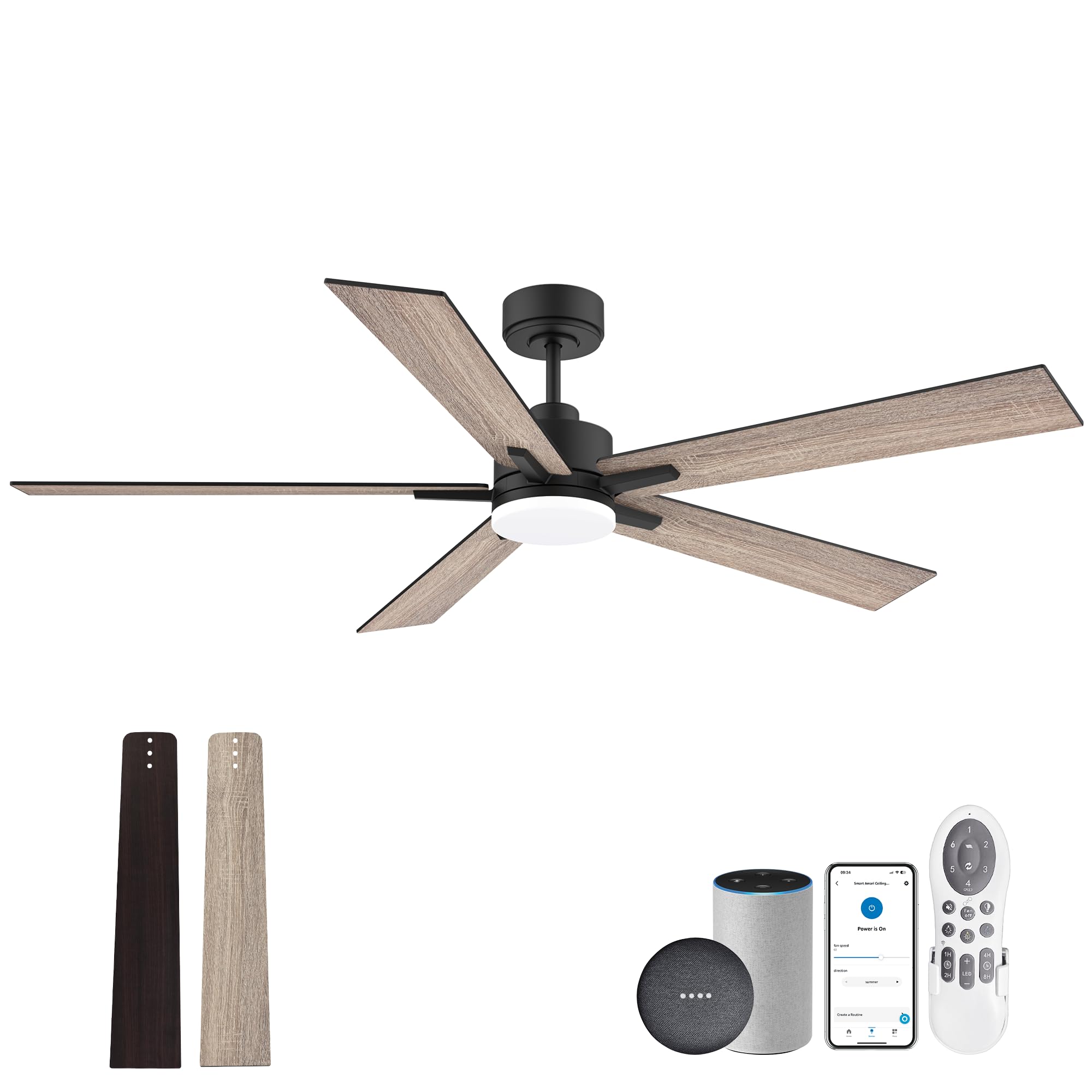 60 Inch Smart Ceiling Fan With Lights Remote,Control Via Alexa Google Voice App Wifi,Quiet Dc Motor,Dimmable,Outdoor Indoor Mode