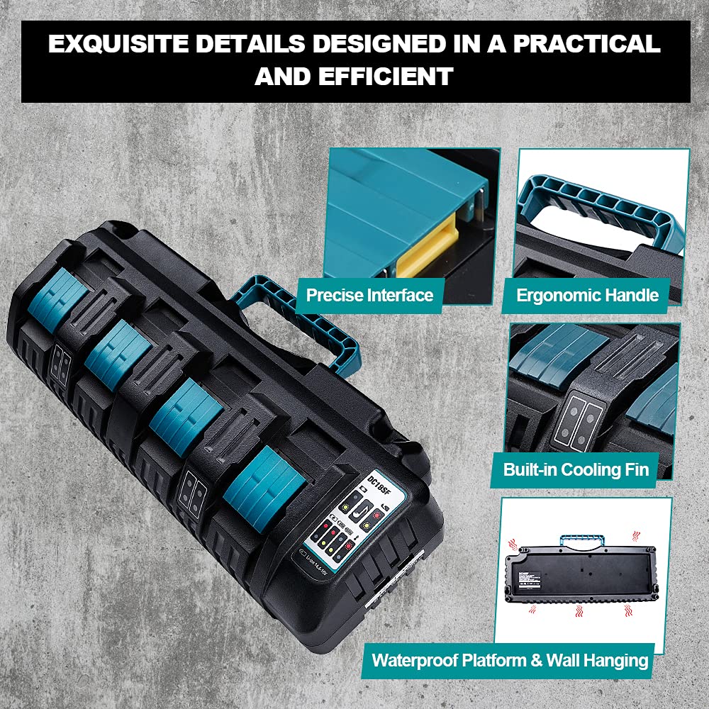 Waxpar Dc18Sf 4 Port 12A Battery Charger Compatible With Makita 18V Battery, 18V Rapid Charger Multiple Battery Charger