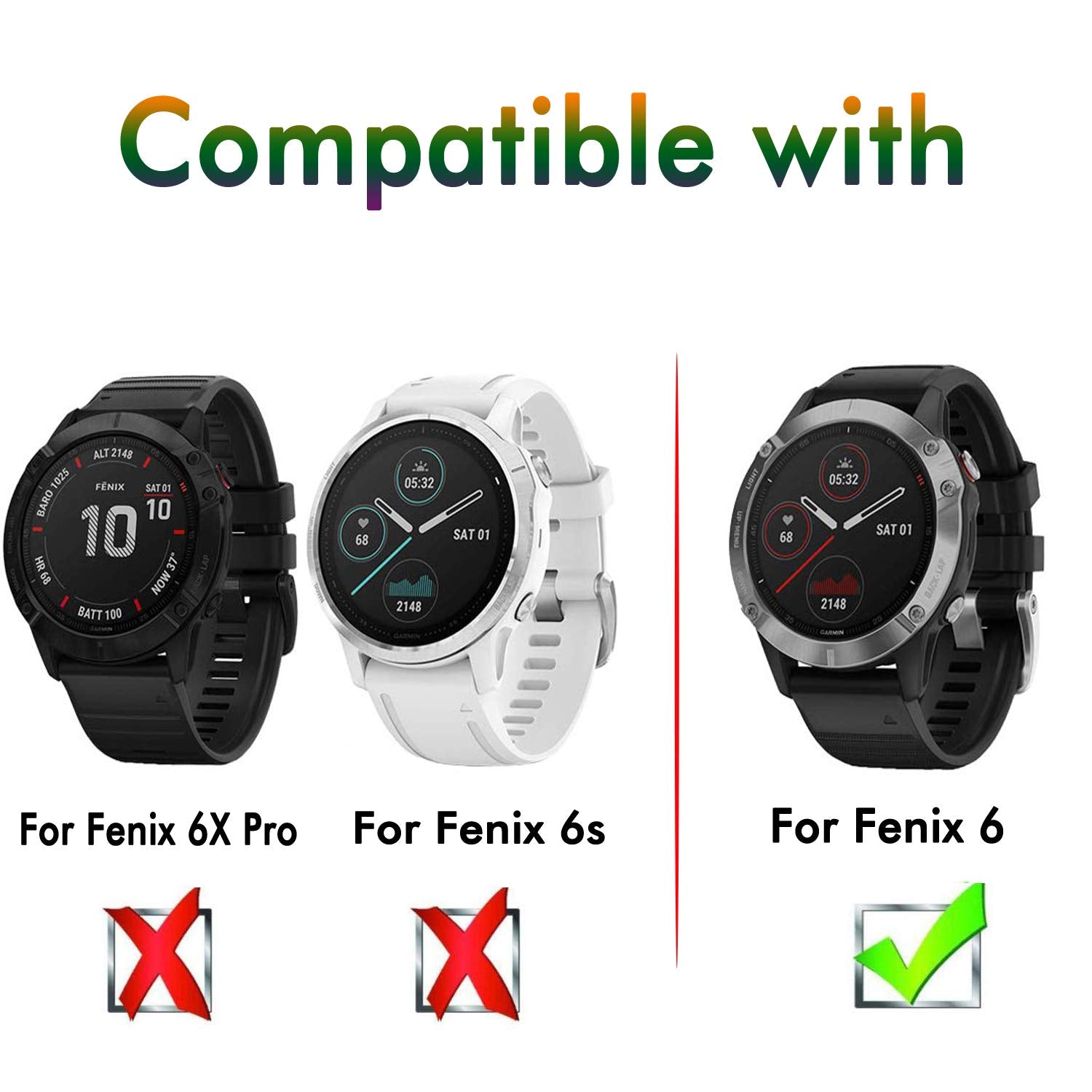 Beukei (3 Pack) For Garmin Fenix 6/6 Pro / 6 Sapphire Screen Protector Tempered Glass, Anti Scratch, Bubble Free (Not Fit For Fenix 6S/6X)