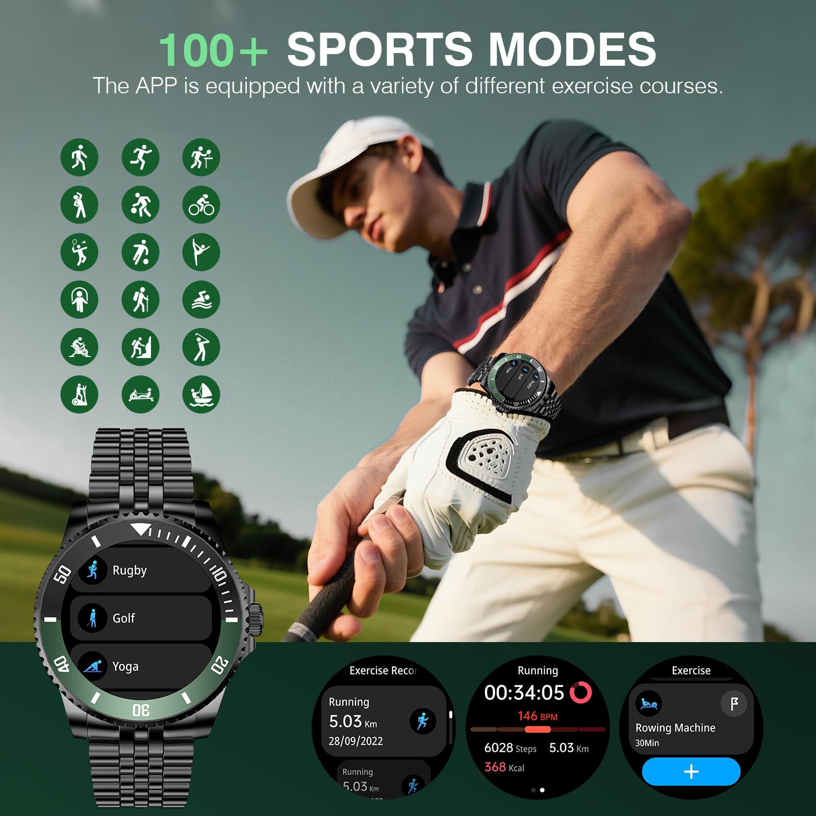 2025 Da Gpt Smart Watch For Men With Bluetooth Call, Heart Rate, Blood Pressure, Spo2, Sleep Monitor, 107 Sports Modes, Waterpro