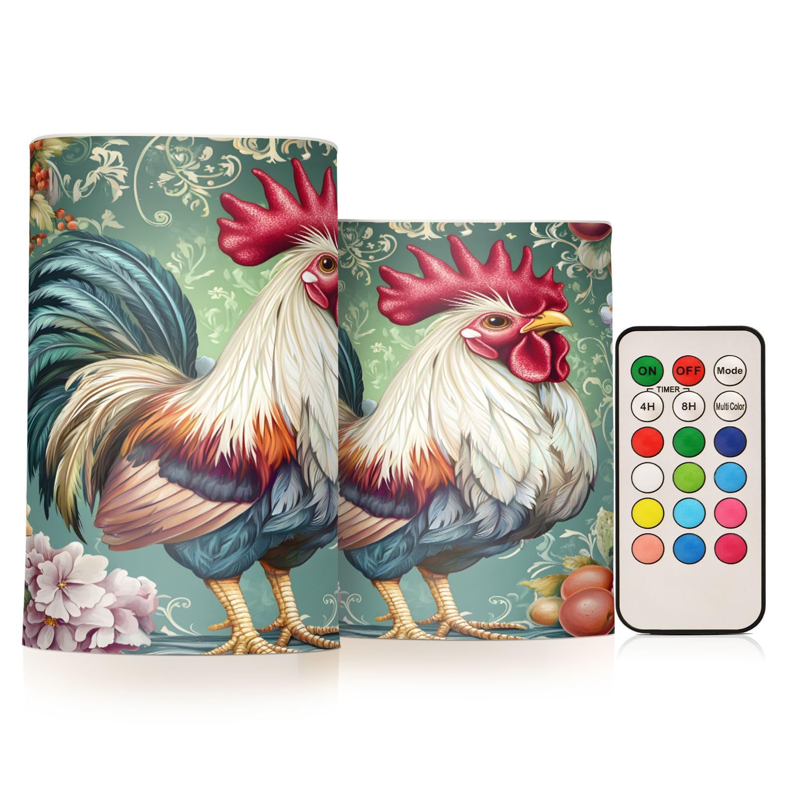 ALAZA Chicken Rooster Flickering Flameless Candles Battery Operated with Remote Timer,Tea Light Candles LED Pillar Votive Candle