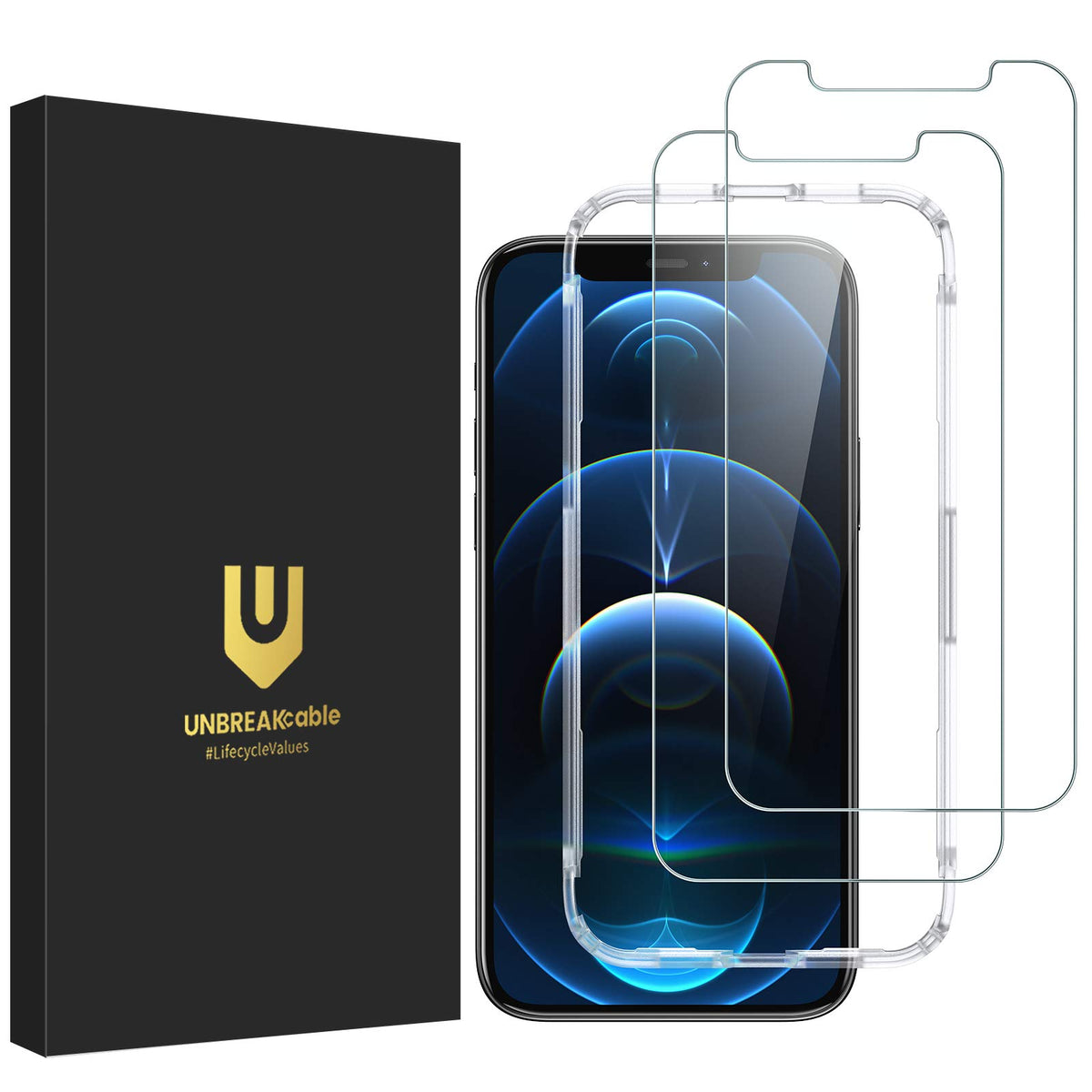Unbreakcable Shatterproof Tempered Glass Screen Protector For Iphone 12/12 Pro [2 Pack] [Easy Installation Frame] [9H Hardness]