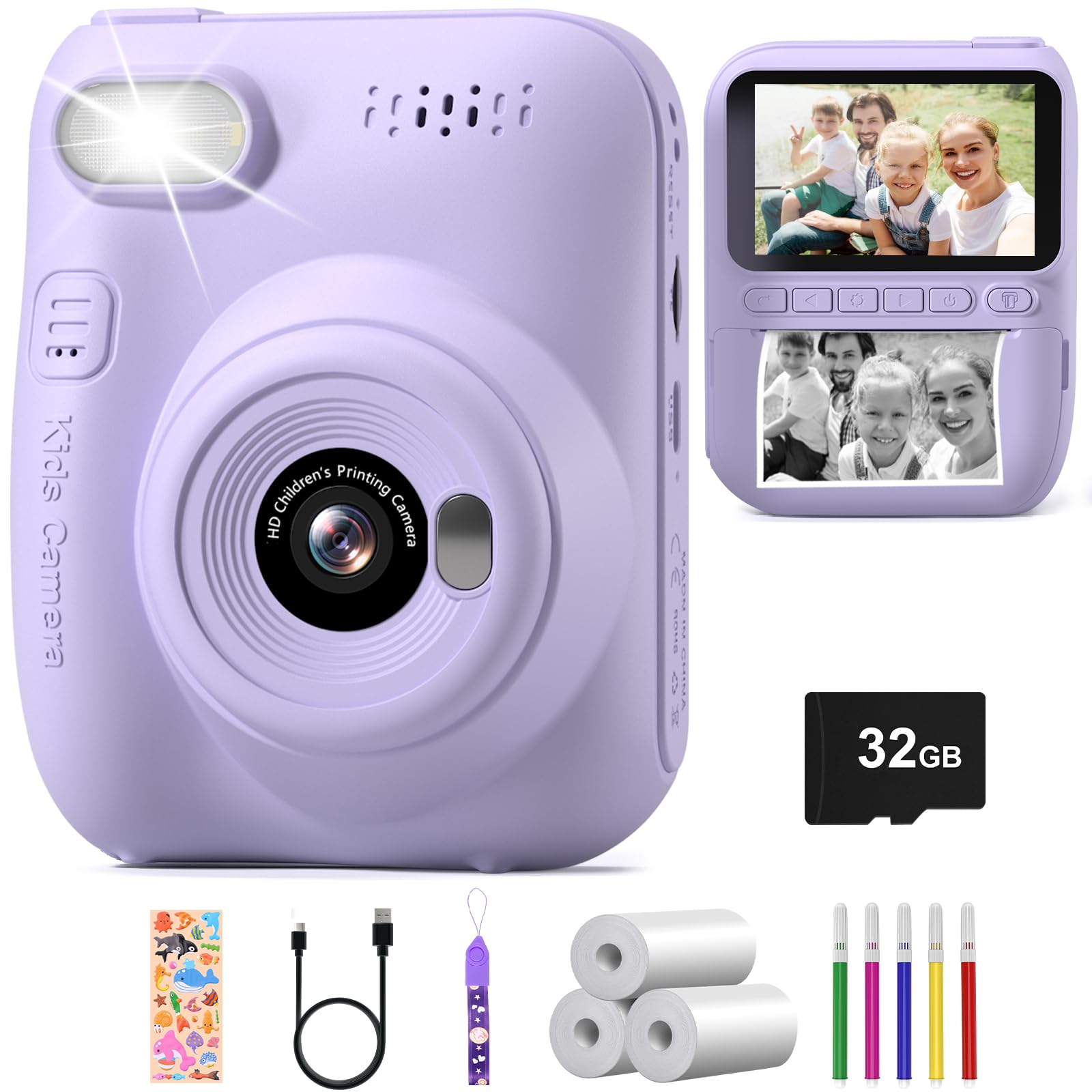 Kid Camera Instant Print, Birthday Gifts For Girls And Boys, Kids Digital Camera Toys, 1080P Hd Video, 3 4 5 6 7 8 9 10 11 12 Ye