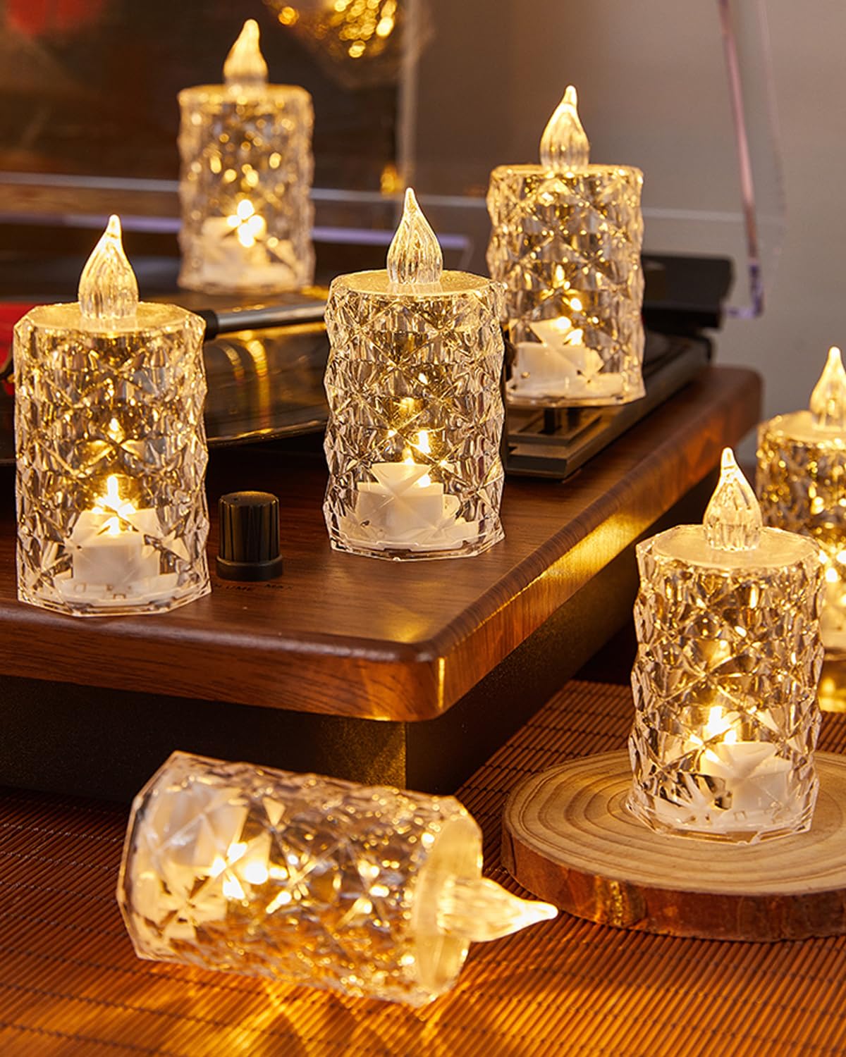 Aymxzt Flameless Crystal Candle, Flameless Diamond Shape Candle, 12 Packs Of 200+ Hours Battery Powered Led Tea Lights, Warm Whi