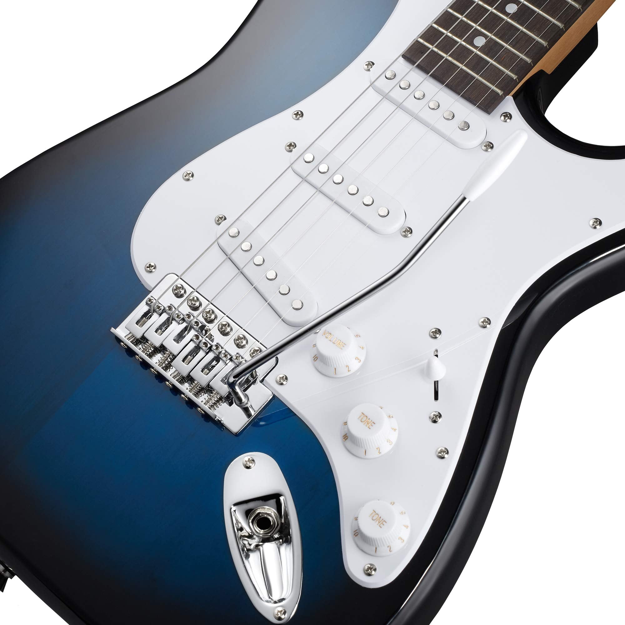 Ashthorpe 39 Inch Electric Guitar (Blue White), Full Size Guitar Kit With Padded Gig Bag, Tremolo Bar, Strap, Strings, Cable, Cl