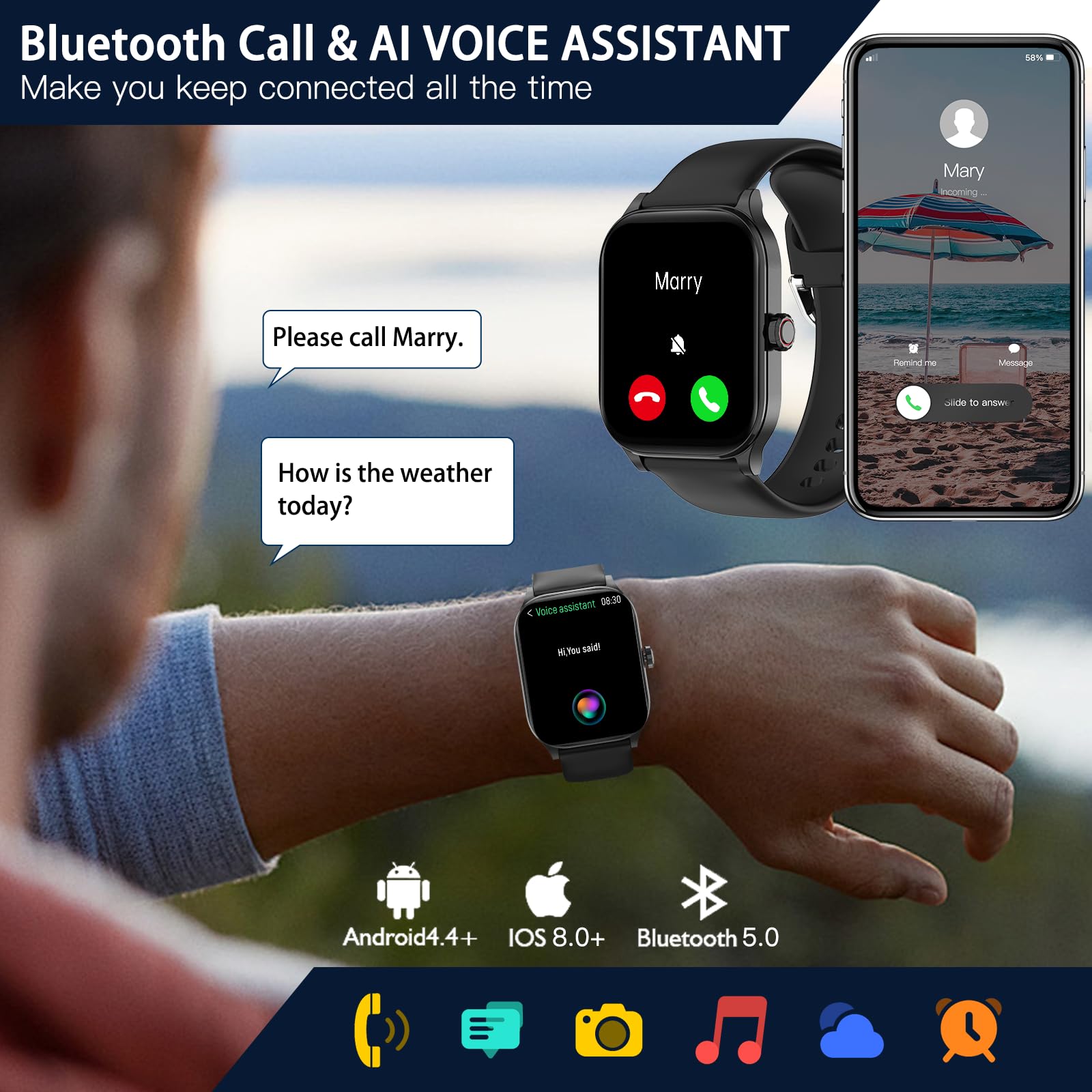 Smart Watch For Men Women(Answer/Make Call), Smartwatches With Heart Rate/Spo2/Sleep/Stress Monitor, Ip68 Waterproof, 100+ Sport