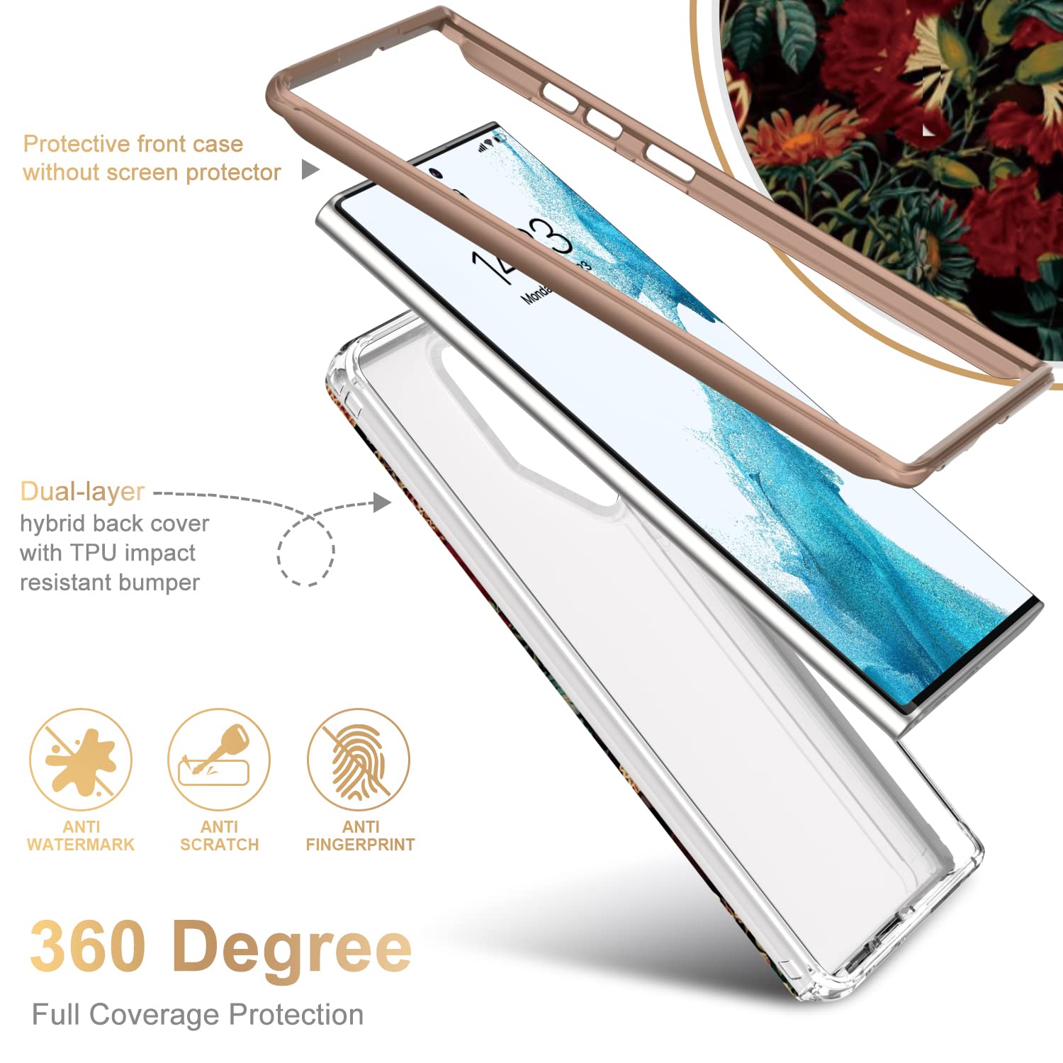 Esdot For Samsung Galaxy S22 Ultra Case,Military Grade Passing 21Ft Drop Test,Rugged Cover With Fashion Designs For Women Girls,