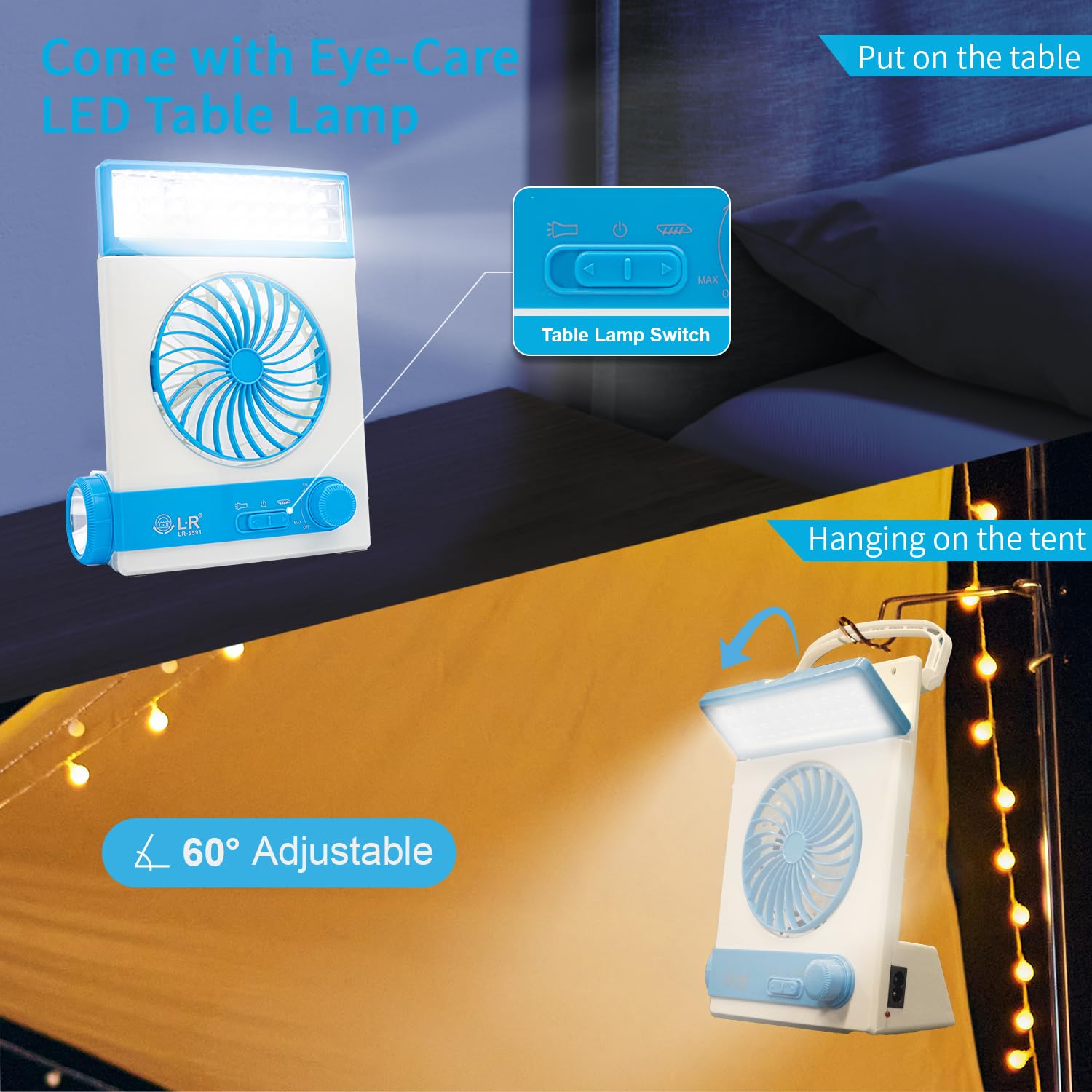 Ansee Solar Fan Camping Fan Cooling Table Fans 3 In 1 Multi Function With Eye Care Led Table Lamp Flashlight Torch Solar Panel A