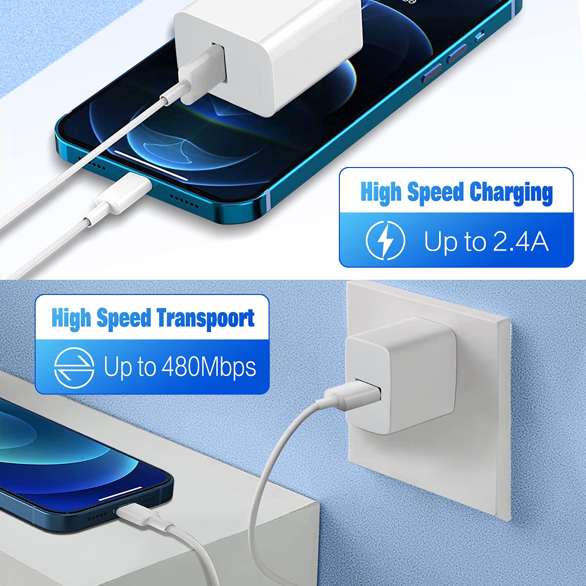 Iphone Charger Cable,Lightning To Usb A Mfi Certified Cord 4Pack [3/3/6/6Ft] Fast Charging Cord Compatible Iphone Iphone 12/12 Pro/Max/11/11Pro/Xs/Max/Xr/X/8/8Plus/7/6S/6/Plus/Ipad Air White