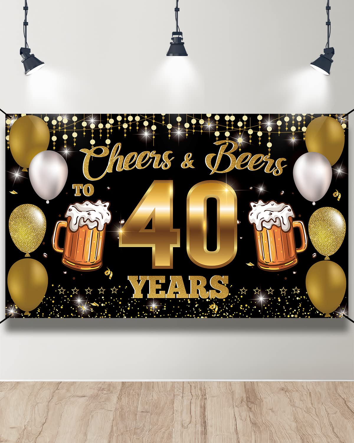Htdzzi Cheers To 40 Years Banner Backdrop Black Gold, Happy 40Th Birthday Decoration For Men Women, 40 Years Old Birthday Party