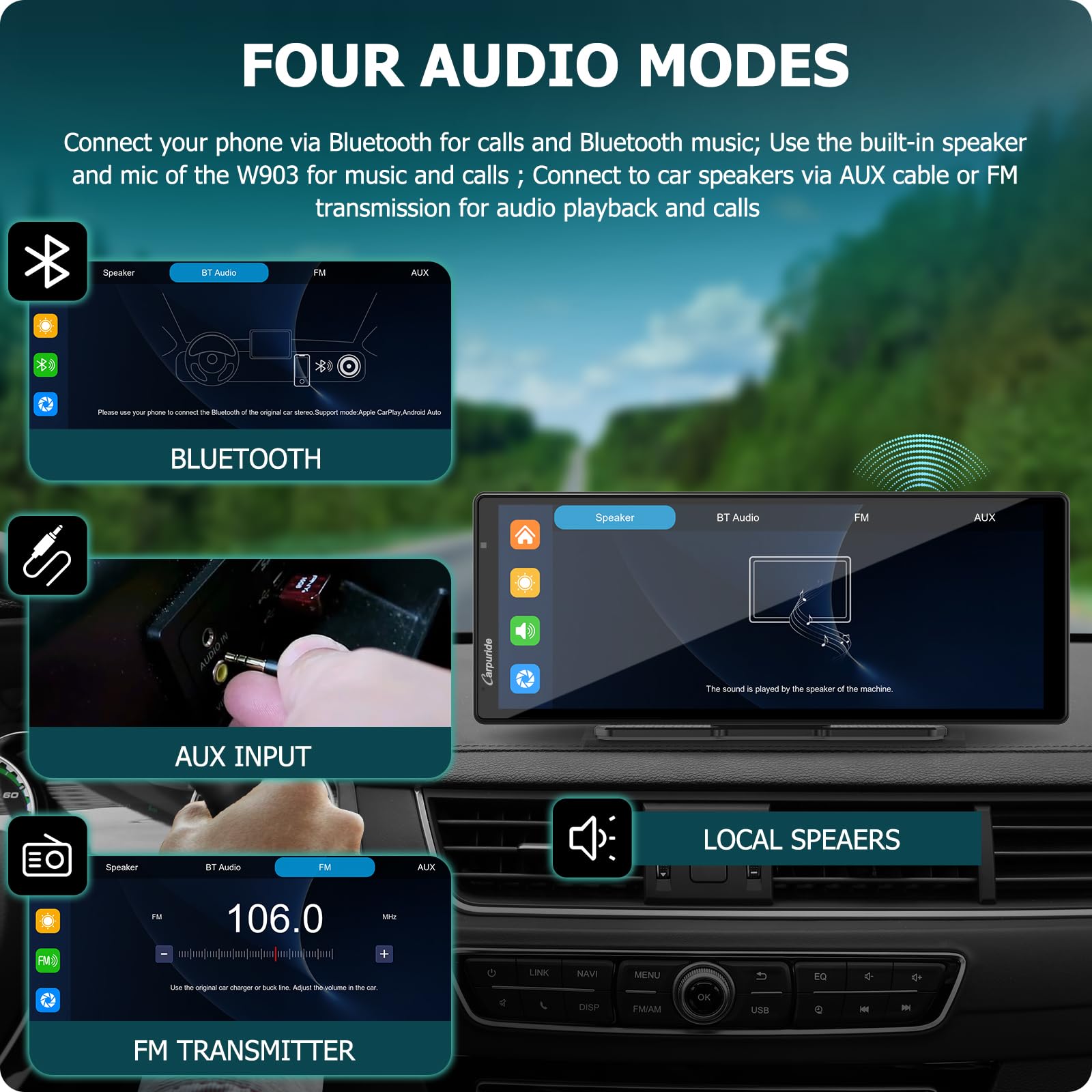 2024 Carpuride W903 Portable Carplay & Android Auto With Dash Cam   9.3' Hd Ips Screen, 4K Front &1080P Rear Cam, Loop Recording, Bluetooth, Mirror Link, Gps, Siri, Dashboard Mounted