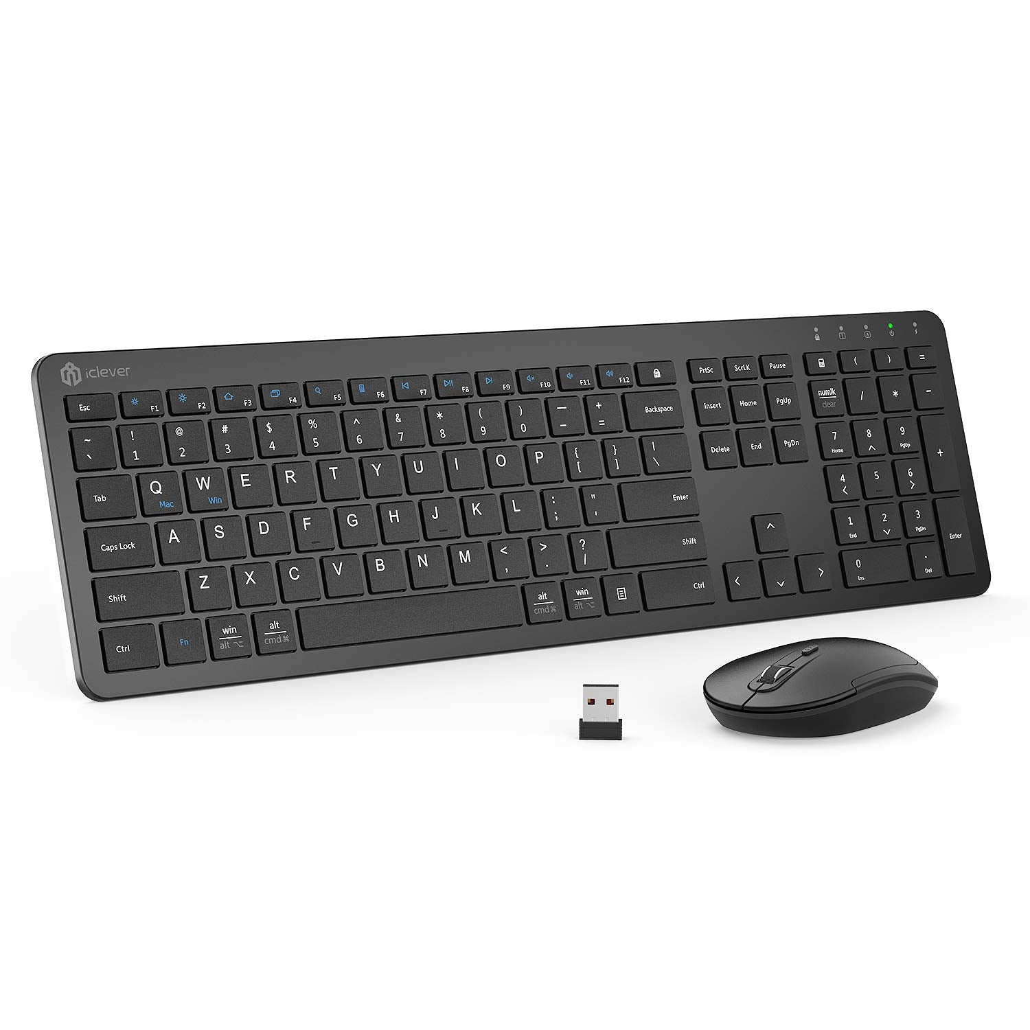 Iclever Gk08 Wireless Keyboard And Mouse   Rechargeable Wireless Keyboard Ergonomic Full Size Design With Number Pad, 2.4G Stabl