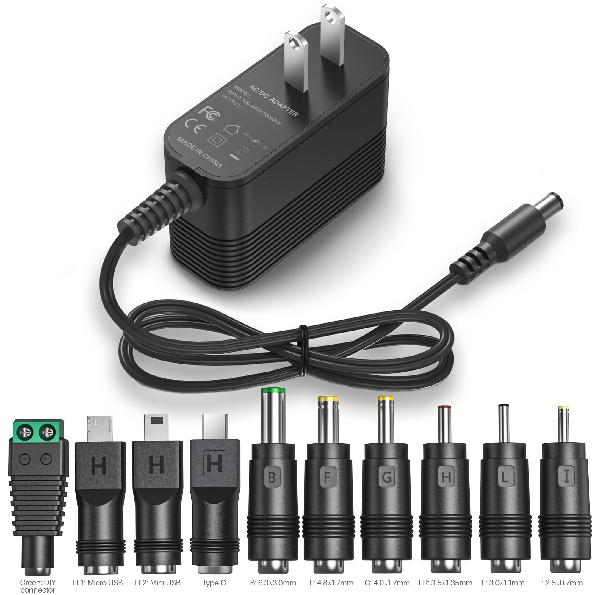 5V 1A Charger Power Cord Ac Adapter 5V Power Supply Dc For Regulated Switching With 10 Interchangeable Jacks Universal For 100Ma