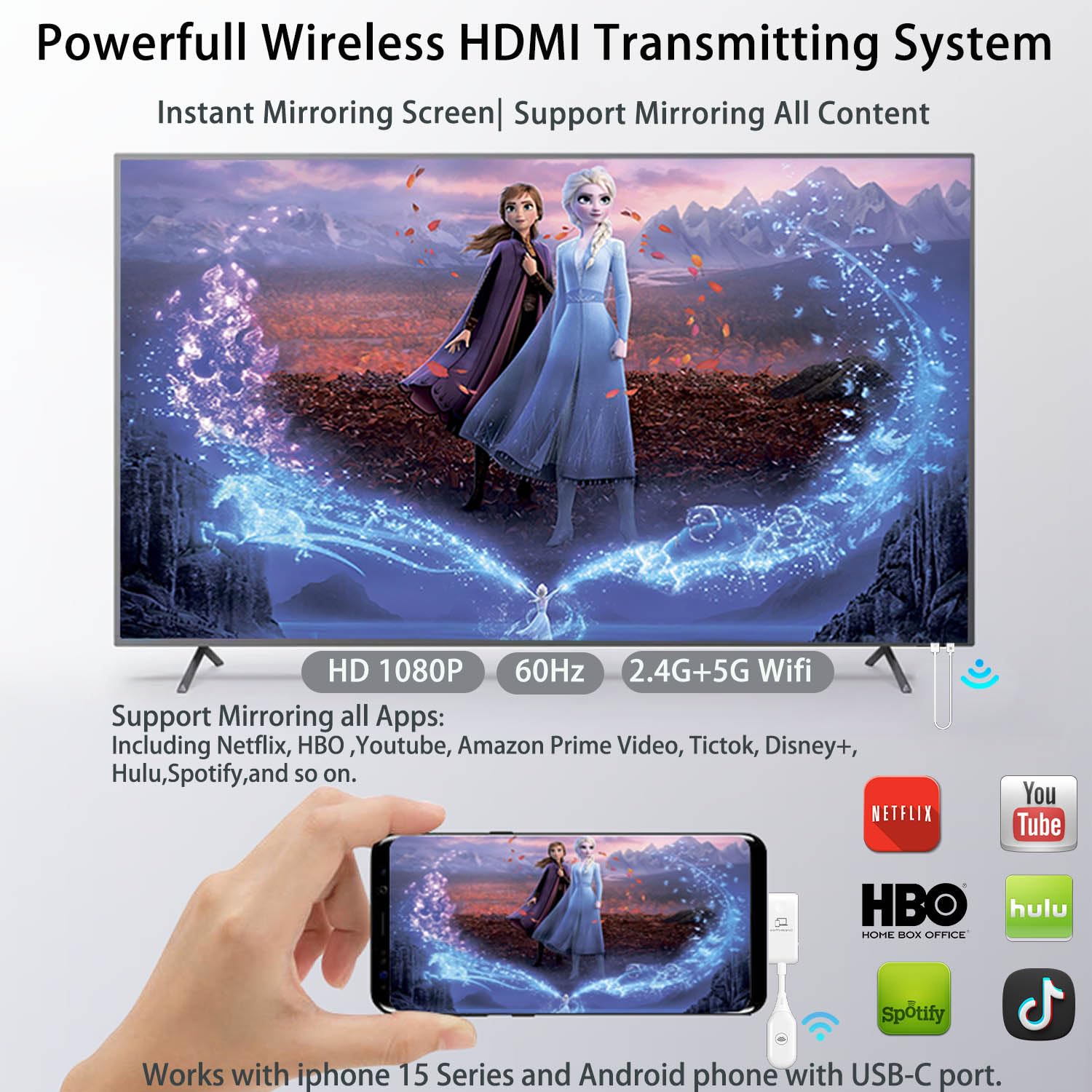 Smartsee Wireless Usb C To Hdmi Display Adapter Screen Mirror Cast Extend For Iphone 15 & Usb C Equiped Phone Laptop Hdmi Transm