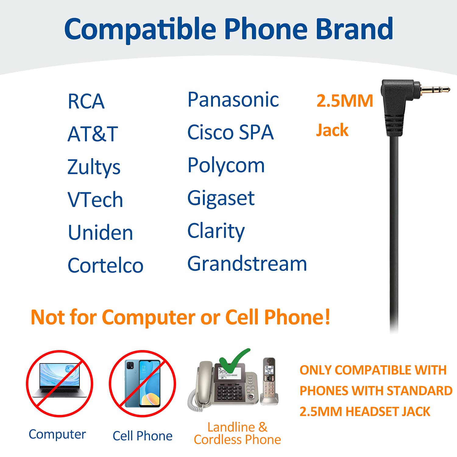 Wantek Wired Telephone Headset Dual Ear With 2.5Mm Jack, Noise Cancelling Mic, Quick Disconnect, Work For Cordless Phones At&T M