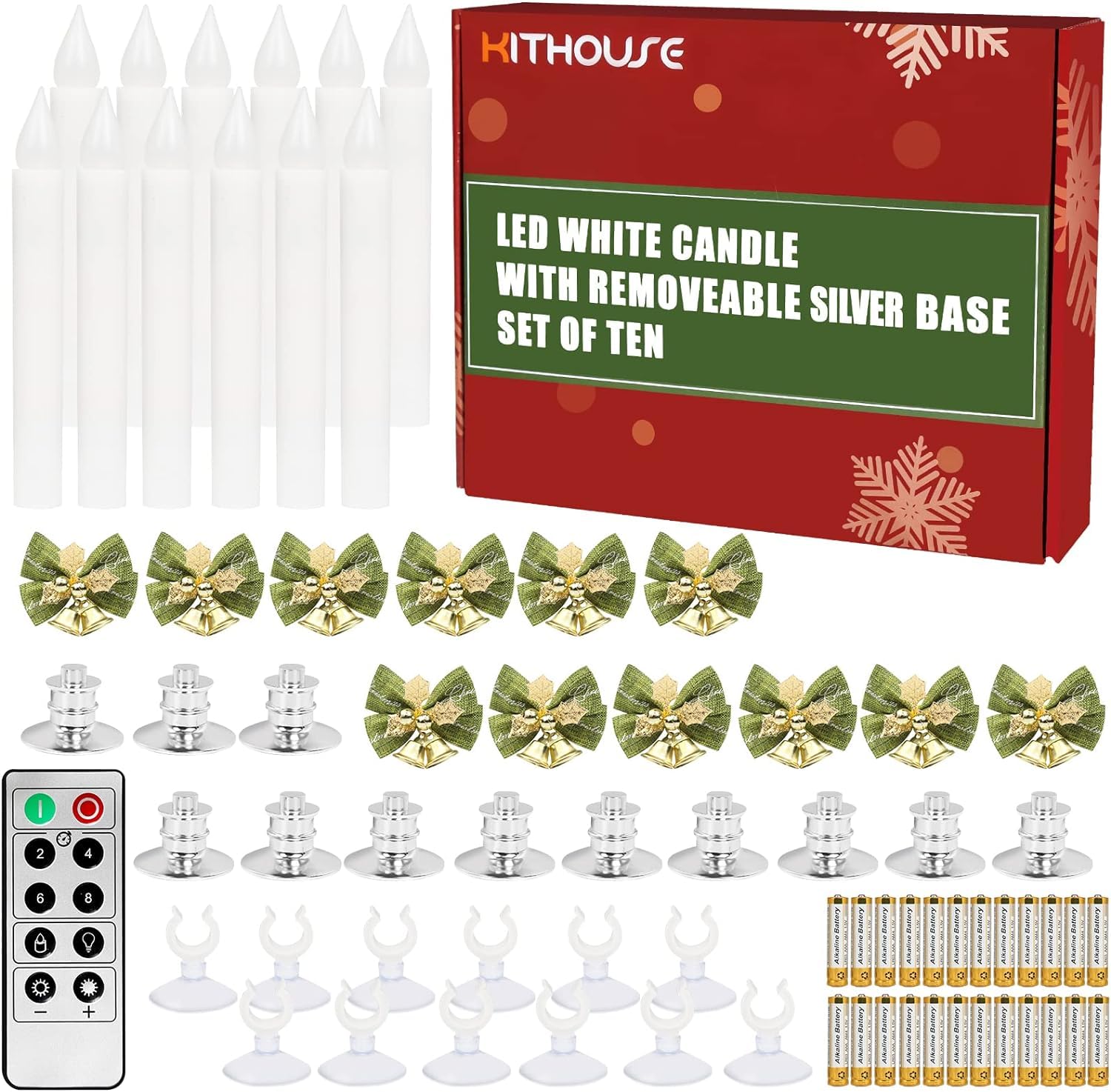 12 Pack Flameless Candles Window Candles Led Battery Operated Candles With Timer Remote,Sliver Candlestick, Suction Cups,24 Pcs