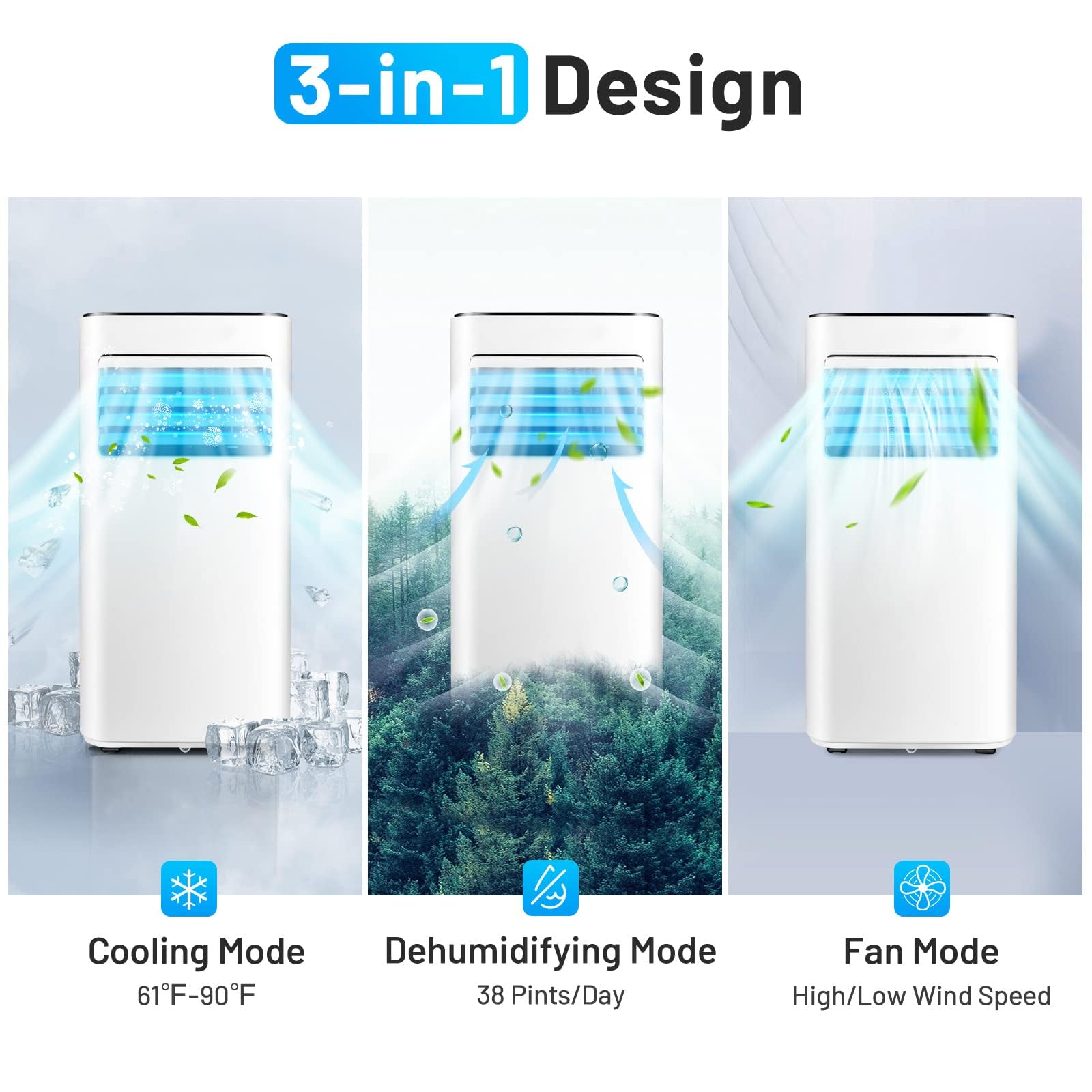 Dortala Portable Air Conditioner 10000 Btu, 3 In 1 Ac Unit With Dehumidifier, Fan Modes, 24H Timer, Remote Control, Window Kit,