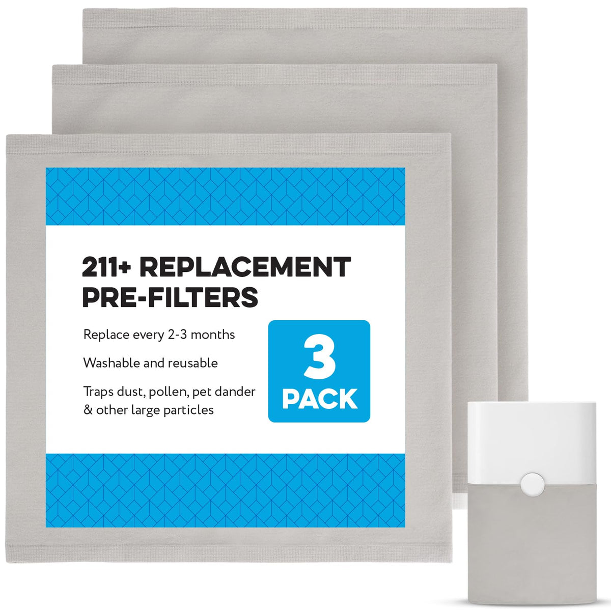 Impresa 3 Pack Replacement Washable Pre Filters For Blueair Blue Pure 211+ Lunar Rock Color For Air Purifier
