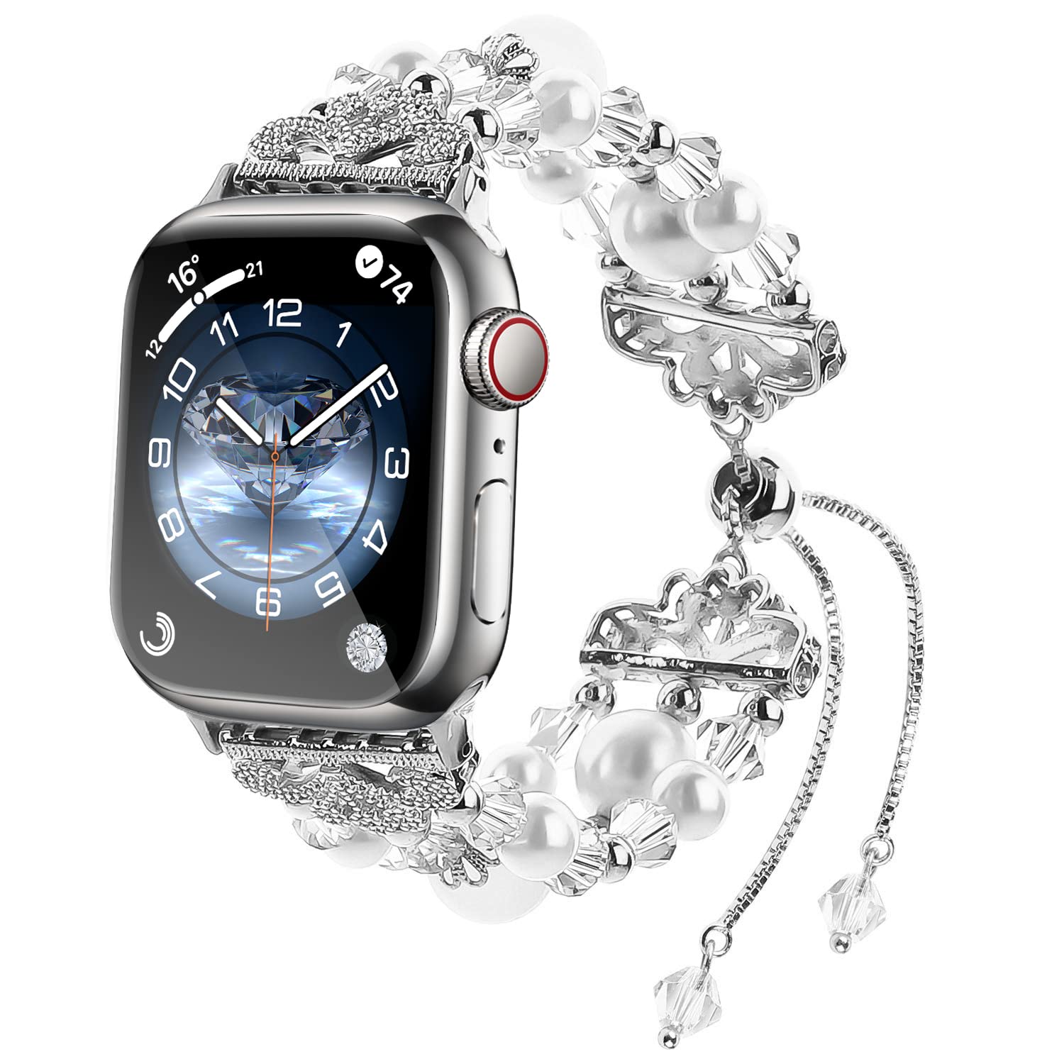 Fohuas Compatible For Apple Watch Band Women 38Mm 40Mm 41Mm, Adjustable Crystal Beaded Pearl Bling Iwatch Bracelet Bangle Clear